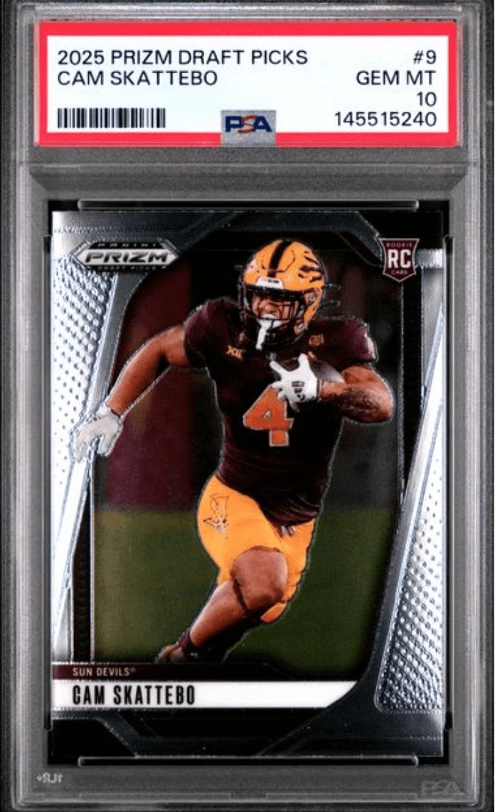 Graded 2025 Panini Prizm Draft Picks Cam Skattebo #9 Rookie Card PSA 10