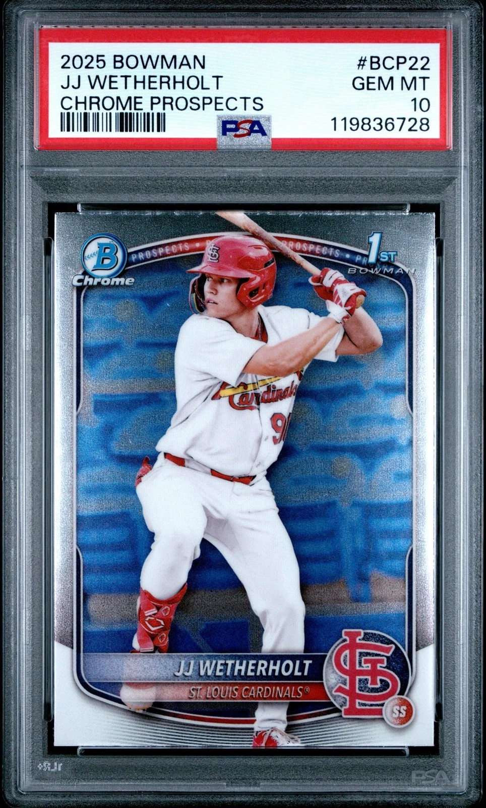 Graded 2025 Bowman JJ Wetherholt #BCP22 Chrome Prospects RC Card PSA 10