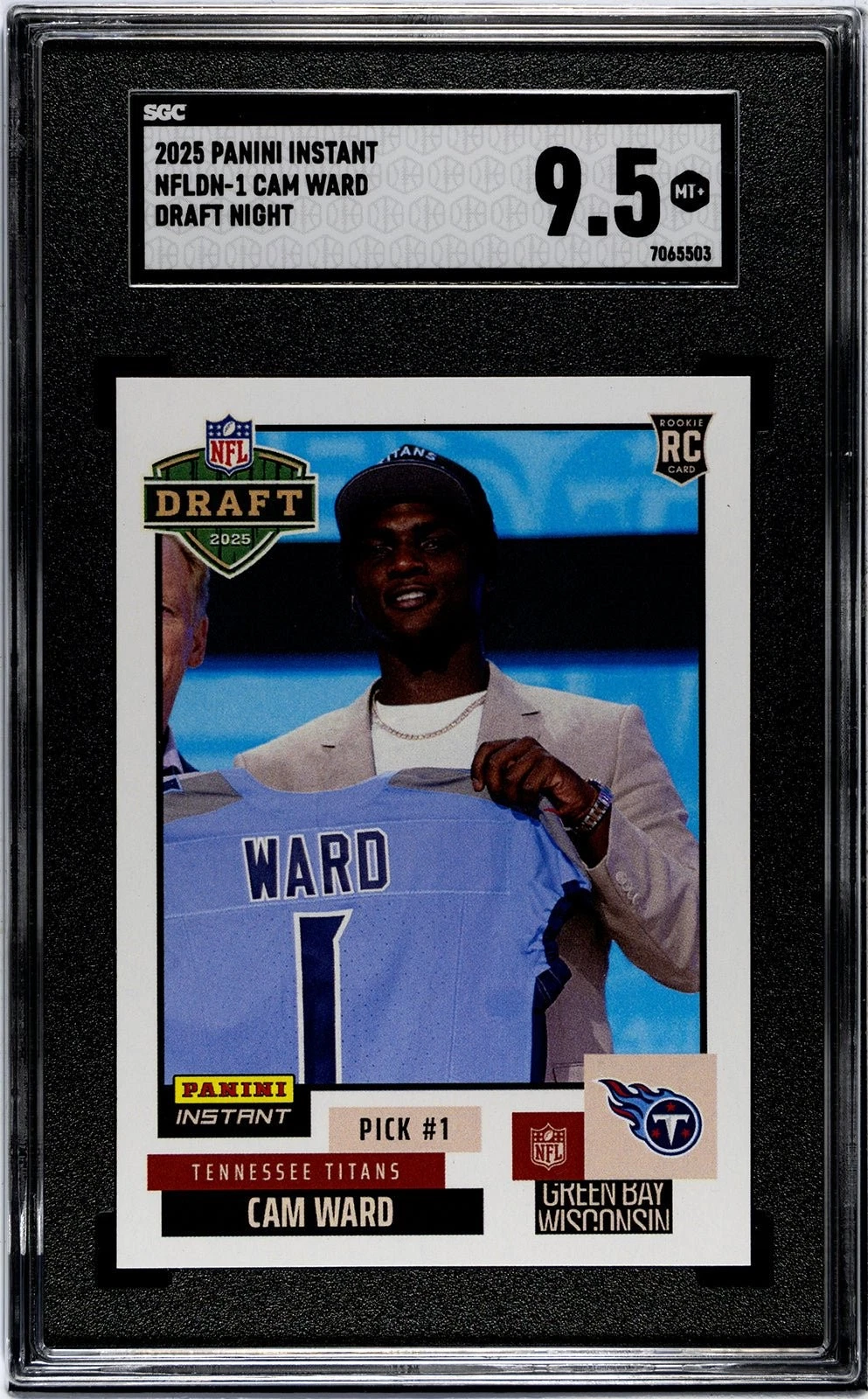 Graded 2025 Panini Instant Cam Ward #NFLDN1 NFL Draft Night RC Card SGC 9.5