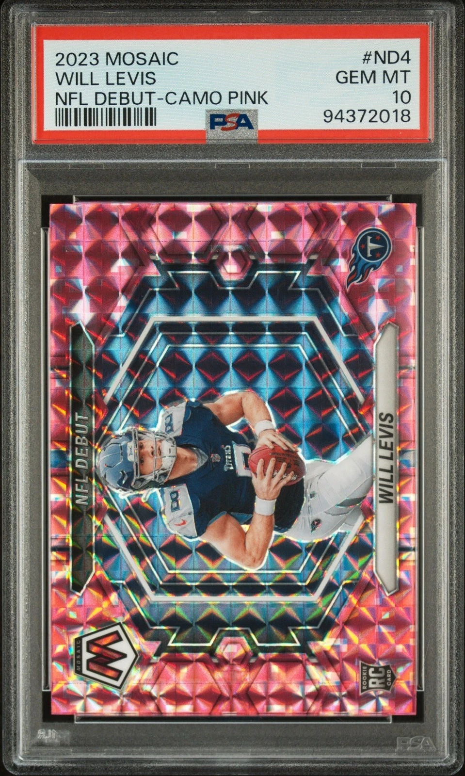 Graded 2023 Panini Mosaic Will Levis #ND4 Camo Pink RC Card PSA 10 Gem