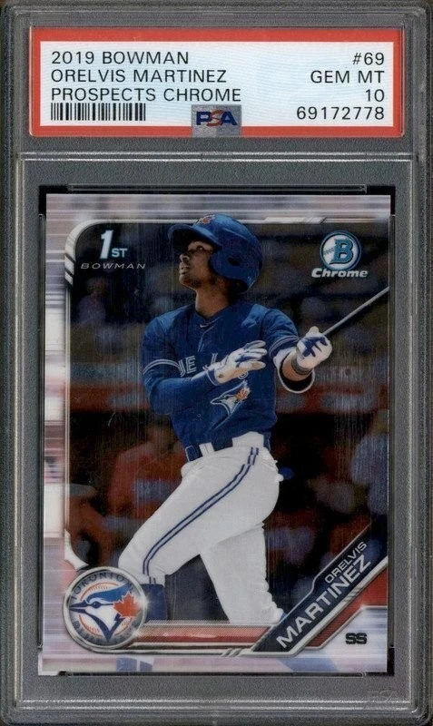 Graded 2019 Bowman Orelvis Martinez #69 Prospects Chrome RC Card PSA 10