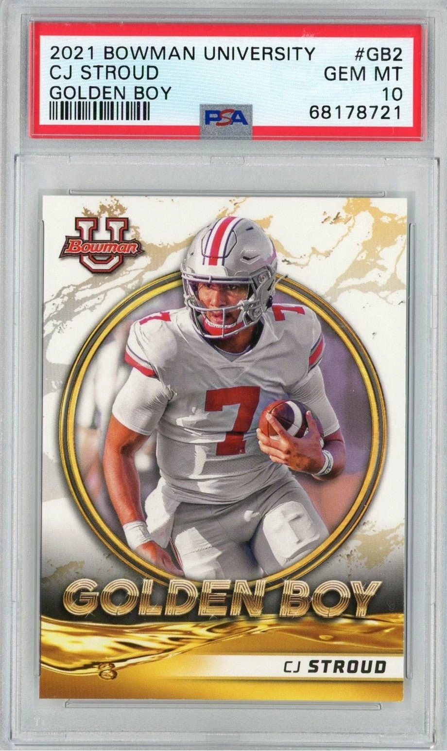 Graded 2021 Bowman University C.J Stroud #GB2 Golden Boy RC Card PSA 10