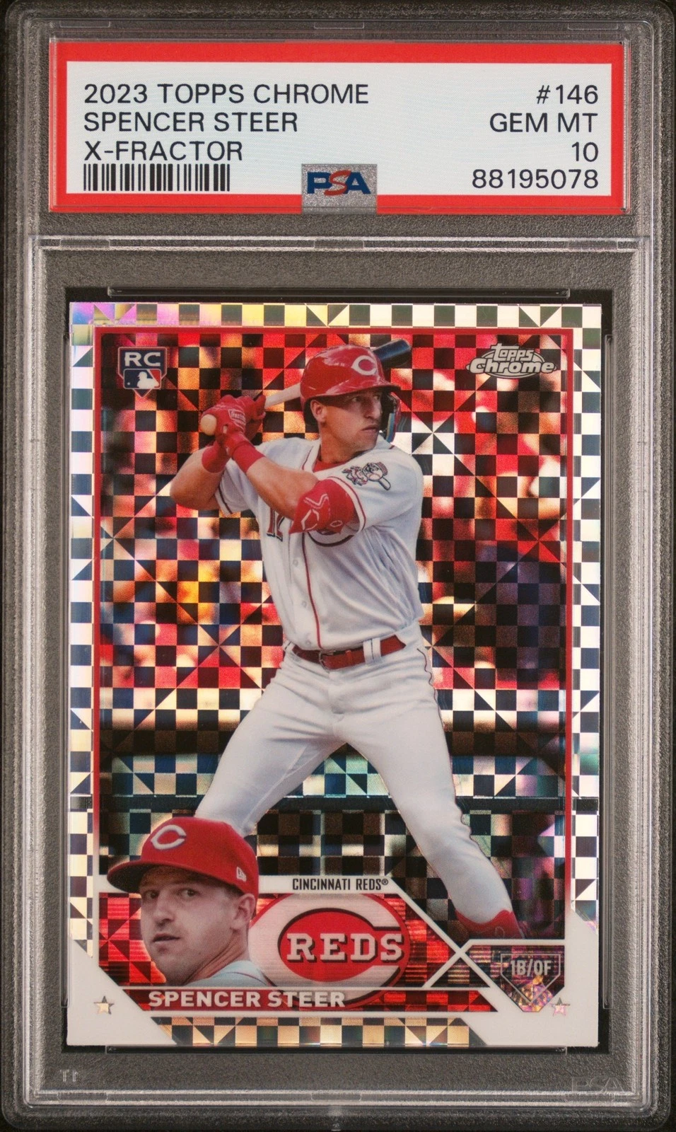 Graded 2023 Topps Chrome Spencer Steer #146 XFractor RC Card PSA 10