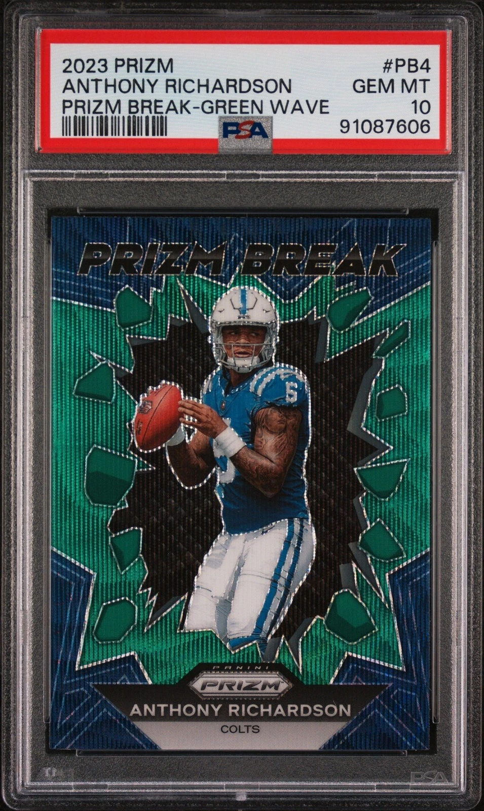 Graded 2023 Panini Prizm Anthony Richardson #PB4 Green Wave Card PSA 10