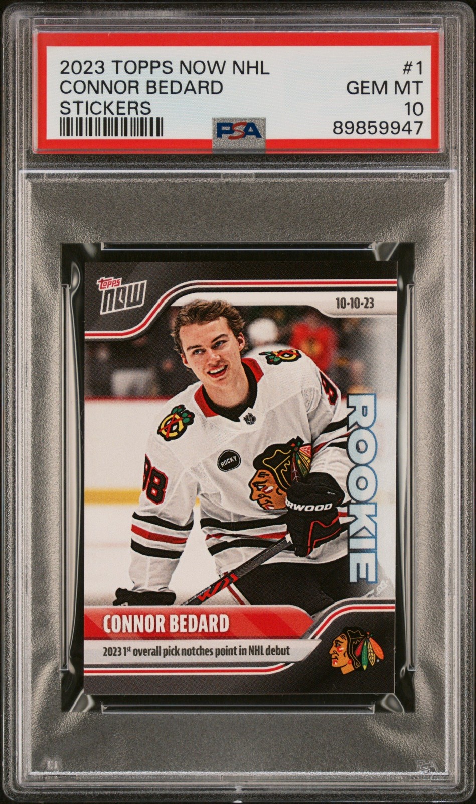 Graded 2023 Topps Now NHL Connor Bedard #1 Stickers Rookie RC Card PSA 10
