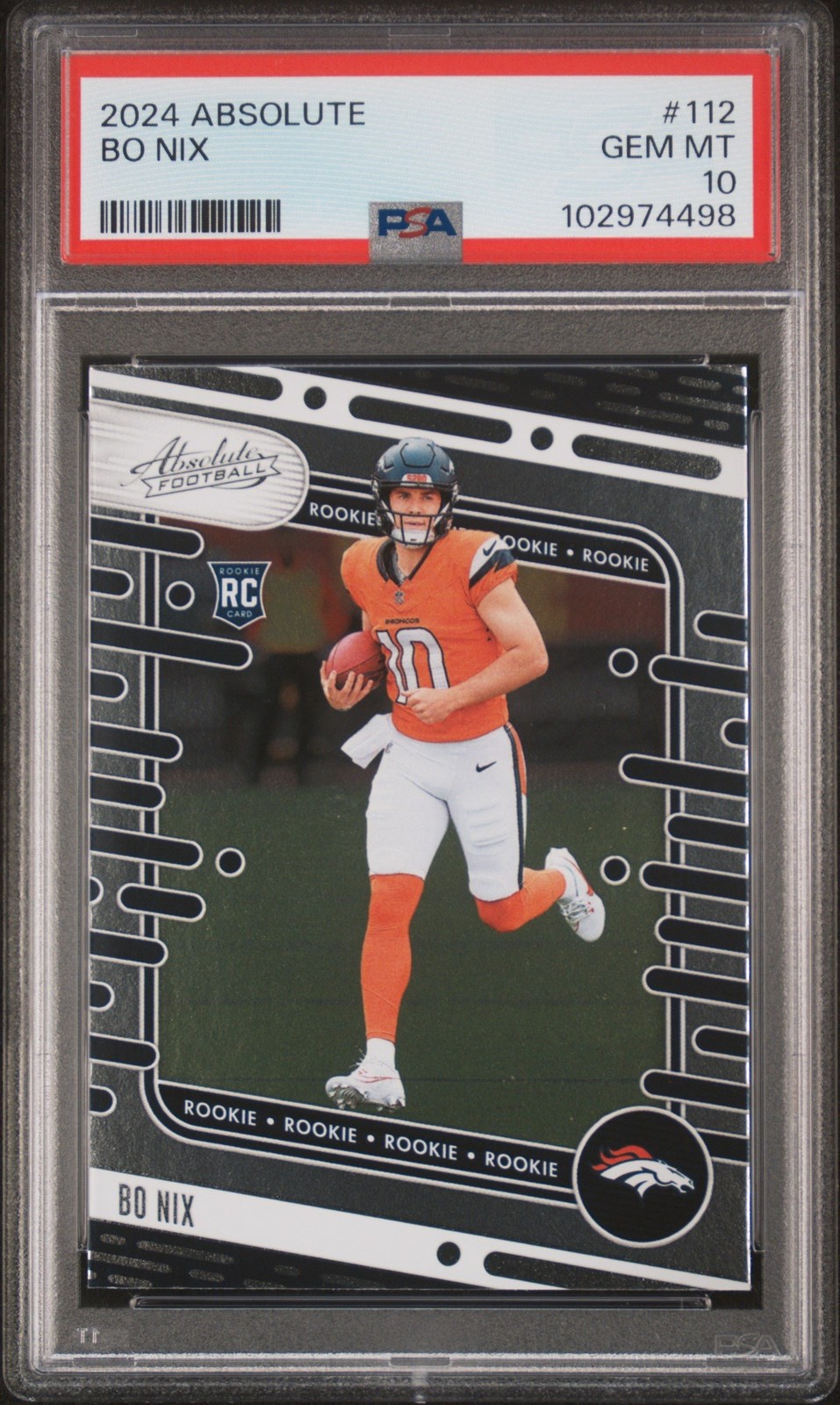 Graded 2024 Panini Absolute Bo Nix #112 Rookie RC Football Card PSA 10