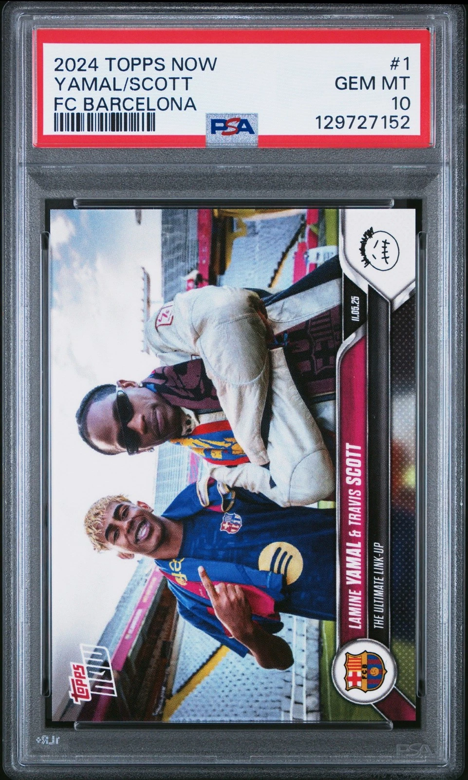 Graded 2024 Topps Now Lamine Yamal/Travis Scott #1 FC Barcelona Card PSA 10