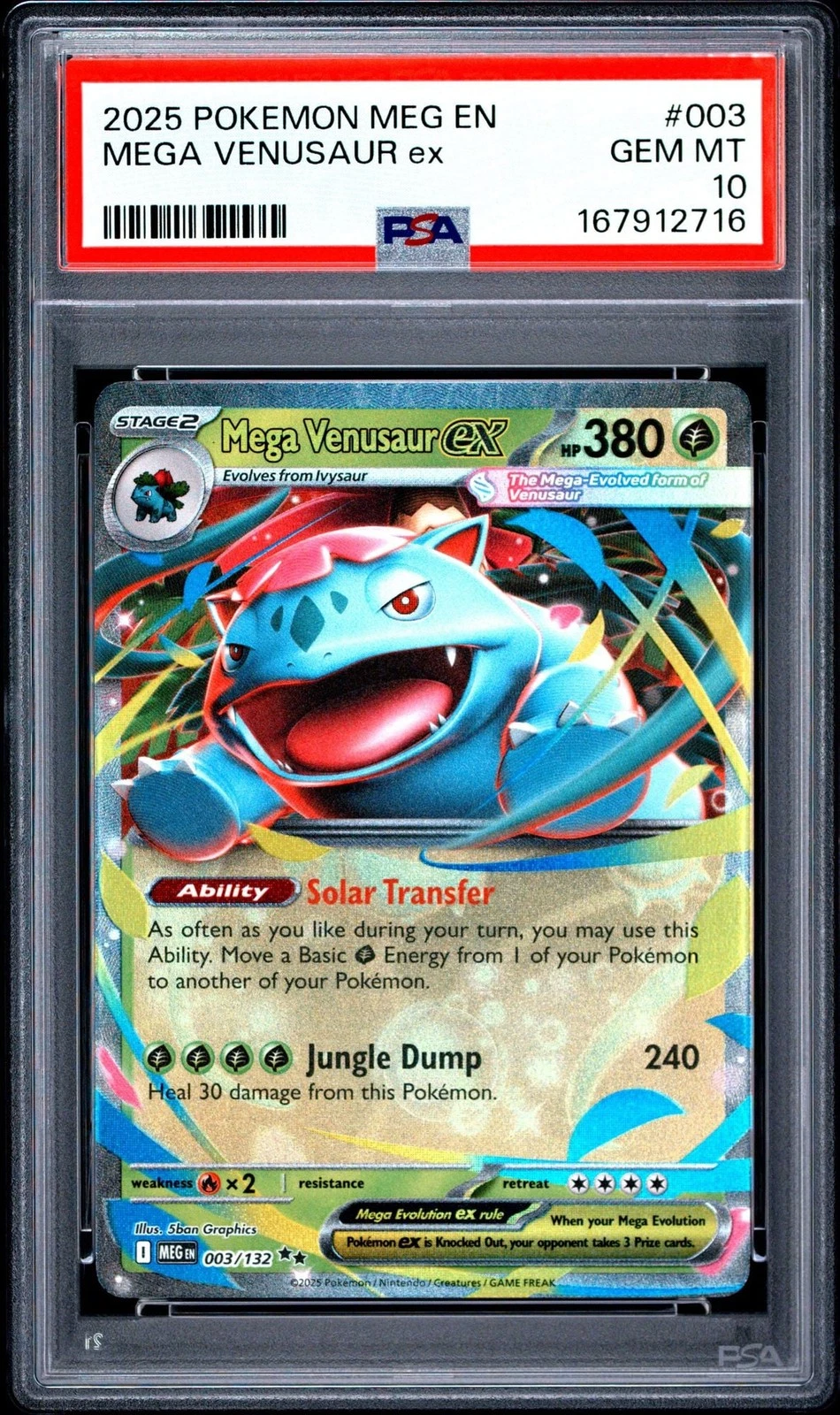 Graded 2025 Pokemon EN Mega Venusaur ex #003 Trading Card PSA 10 Gem Mint