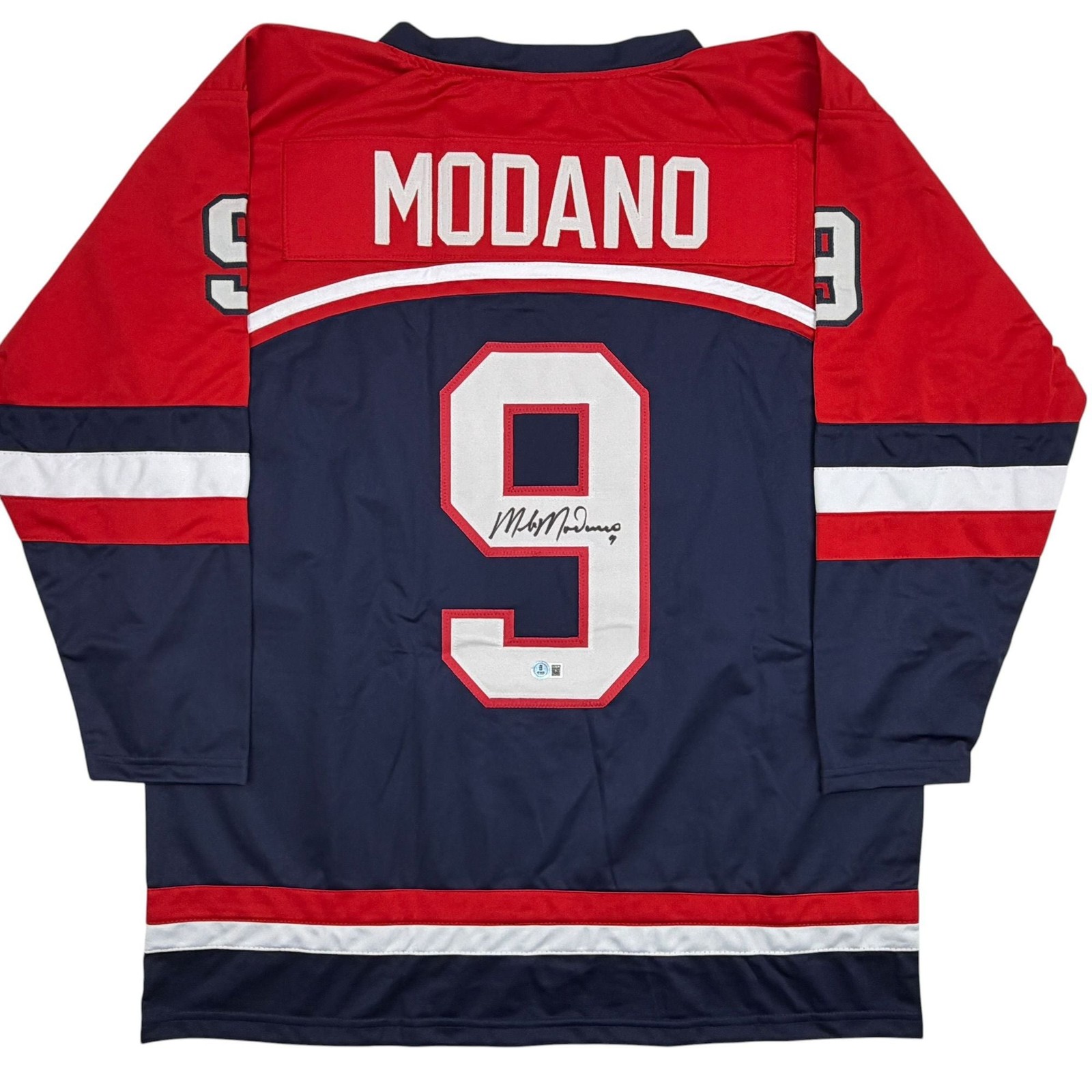 Autographed/Signed Mike Modano Team USA Navy Hockey Jersey Beckett BAS COA