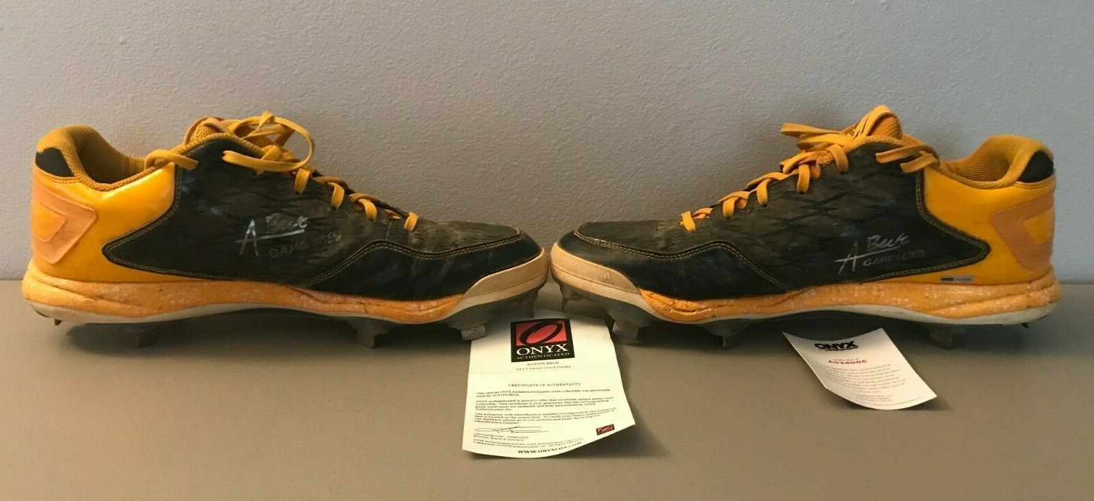 Austin Beck Signed Auto Autographed Game Used Cleats (PAIR) Onyx COA Athletics