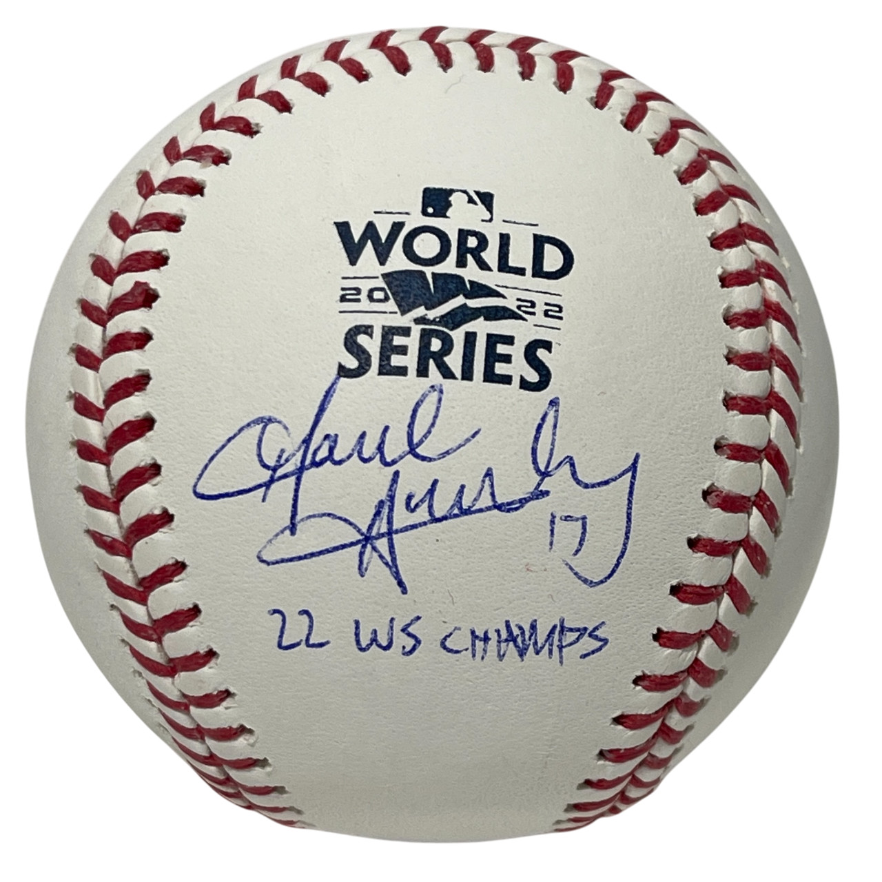 David Hensley Signed 2022 World Series ROMLB Baseball w/ 22 WS Champs PSA COA
