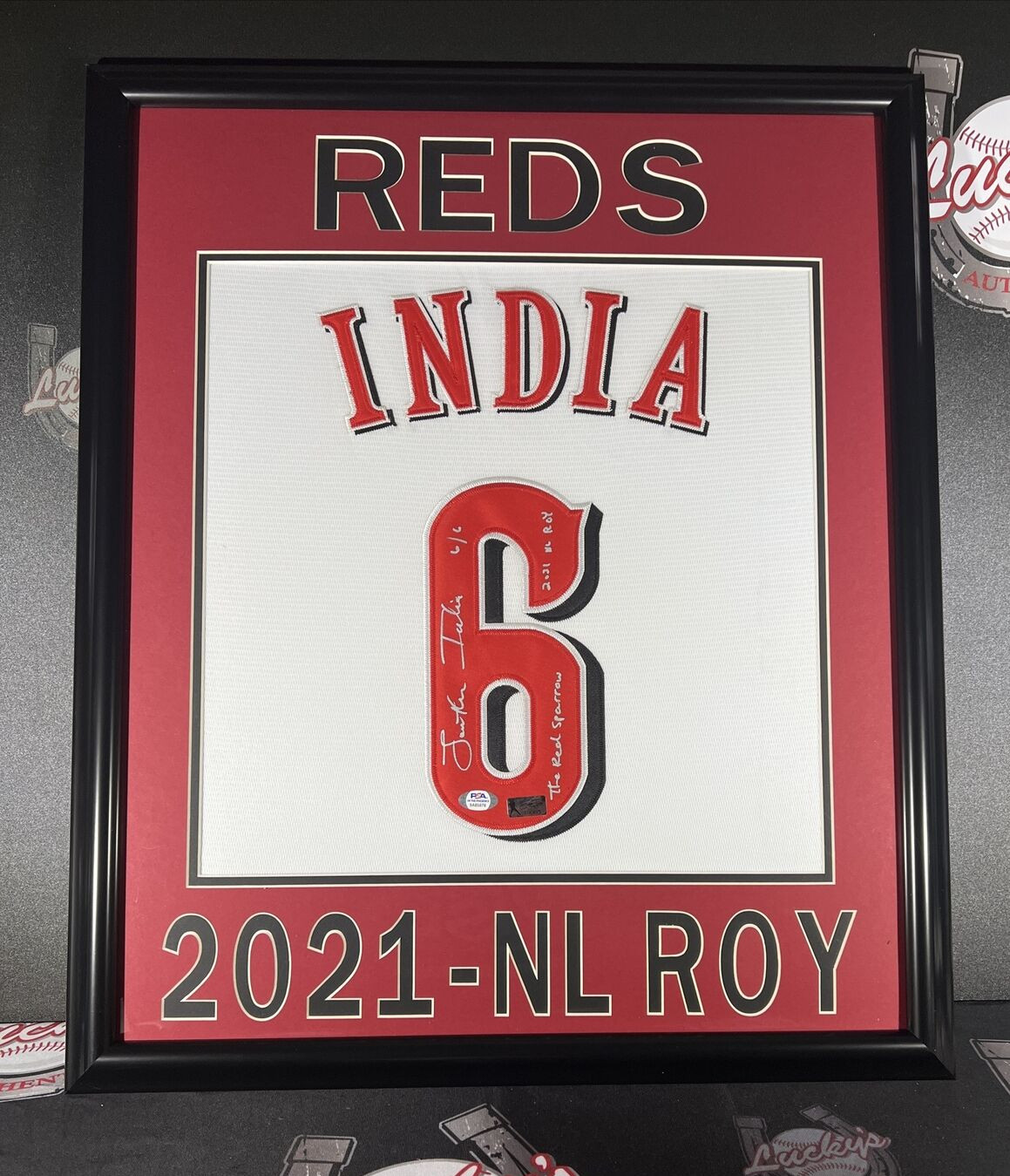 Jonathan India Signed Framed Custom Jersey w/ 2 Insc LE 6/6 Reds PSA ITP COA
