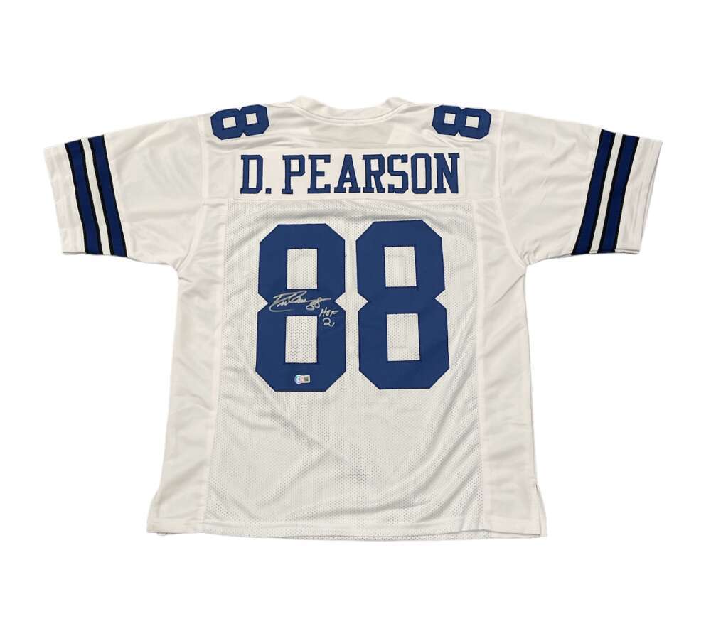 Drew Pearson Signed Cowboys White Custom Jersey w/ HOF 21 Beckett Wit BAS COA