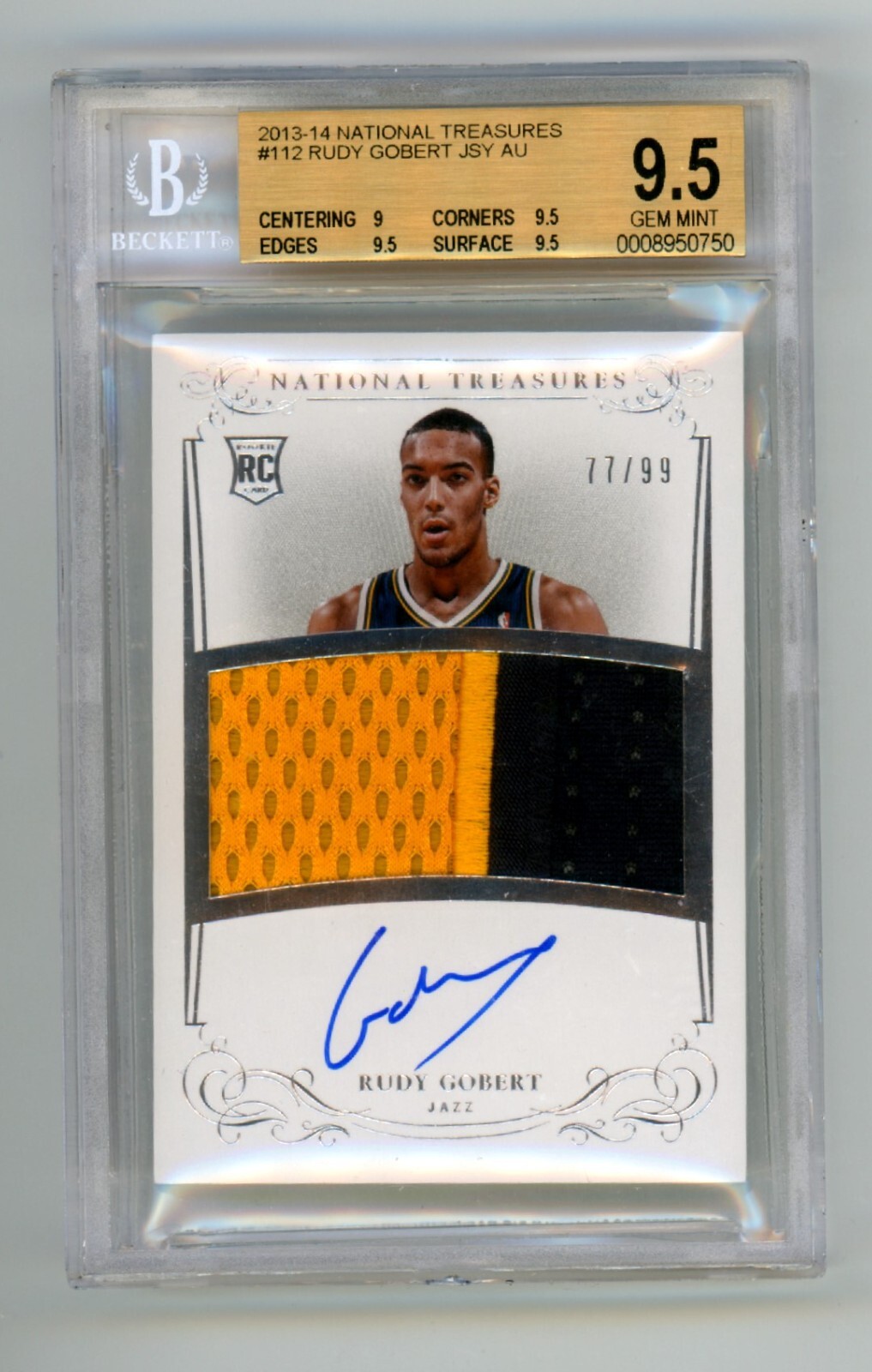 Rudy Gobert 2013-14 Panini National Treasures RPA Patch Auto RC 77/99 BGS 9.5 10