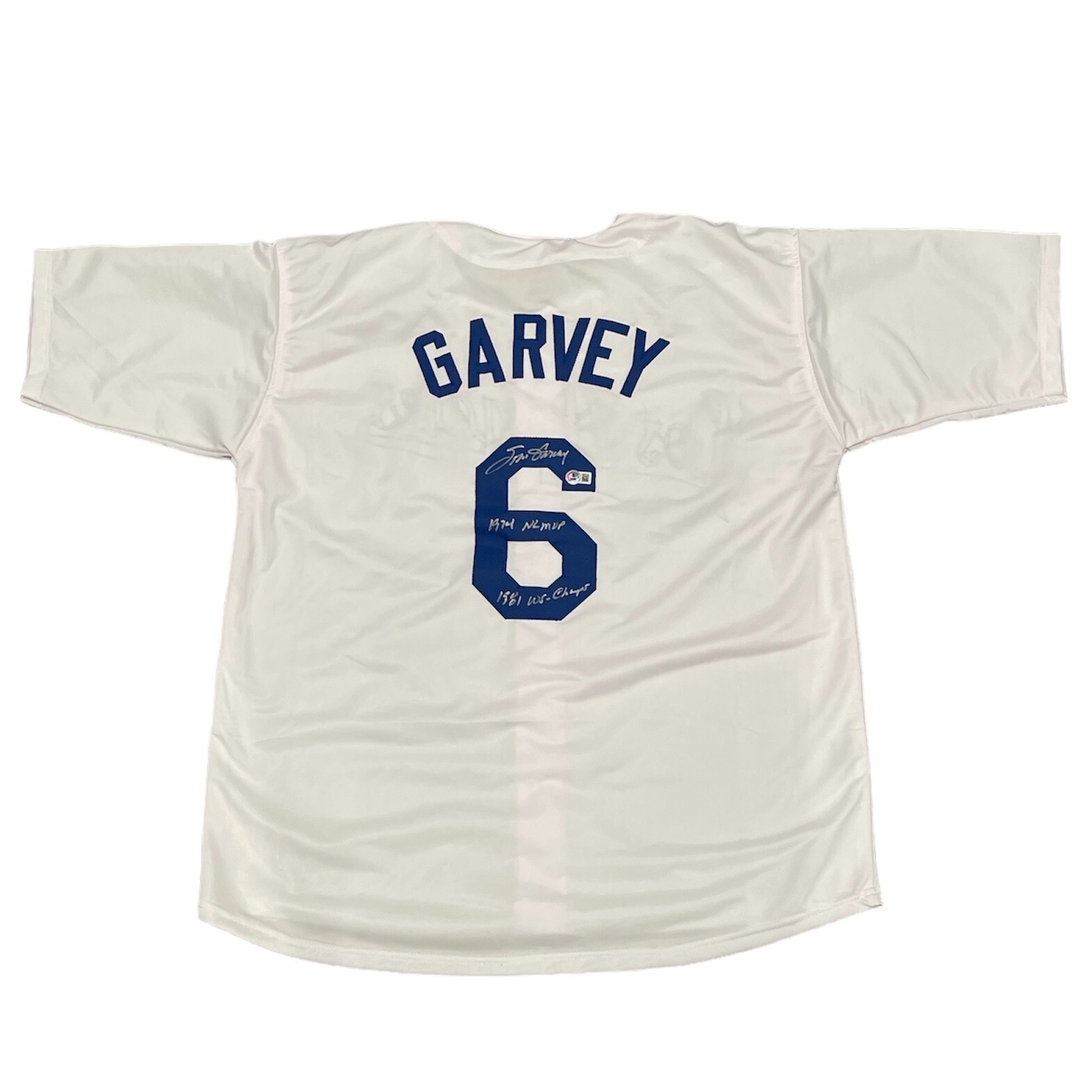 Steve Garvey Signed LA Dodgers Custom Jersey w/ 2 Ins MVP WS Beckett Wit BAS COA