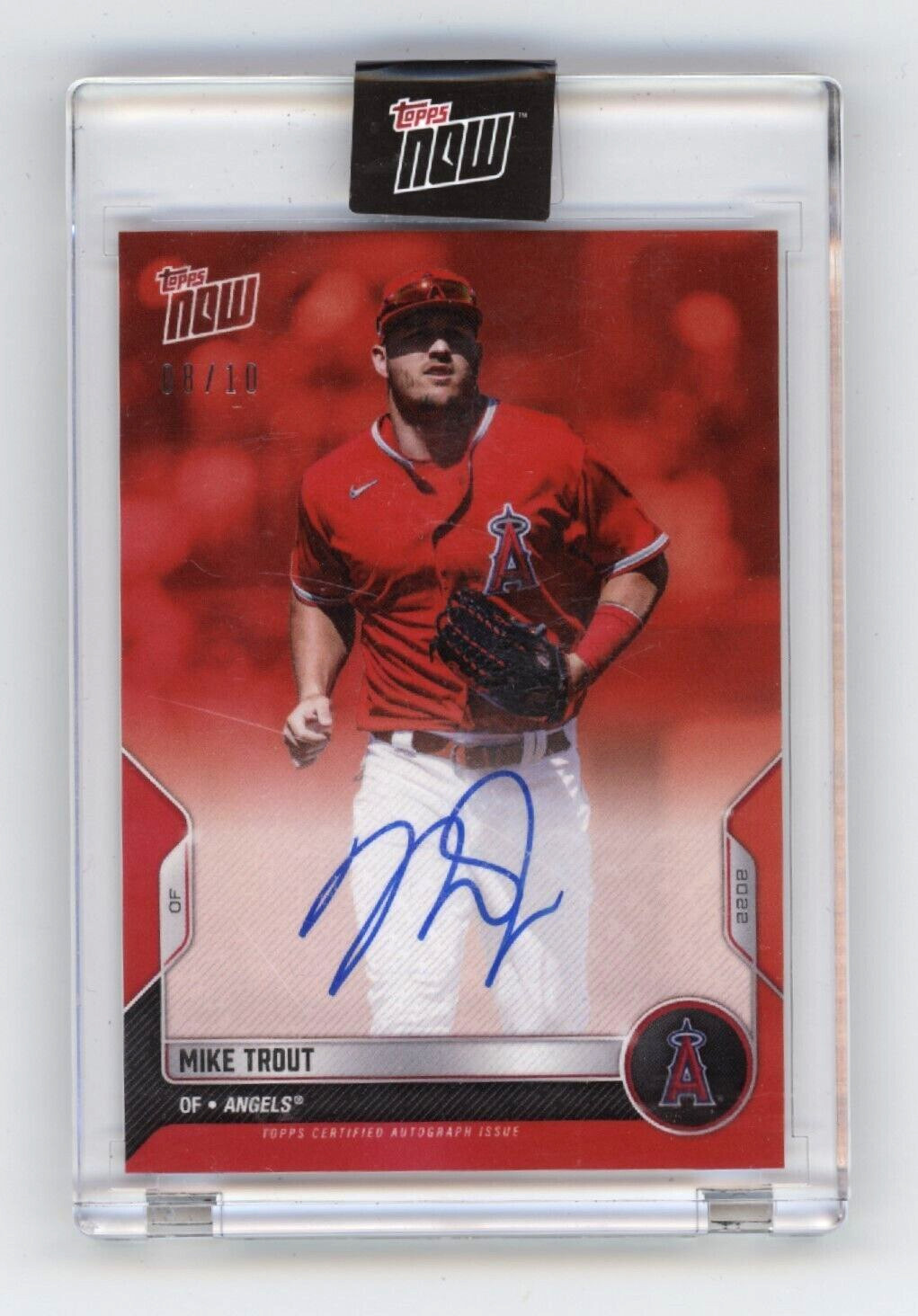 Mike Trout 2022 Topps Now RTOD Red Parallel On-Card Signed Auto #8/10 Angels