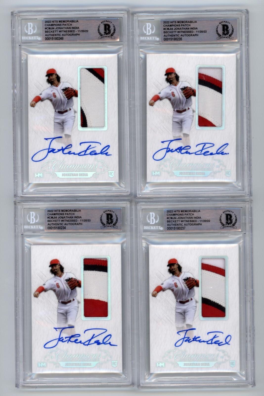 Jonathan India 2021 Hits Memorabilia Champions Silver Patch Auto RC #/10 BGS BAS