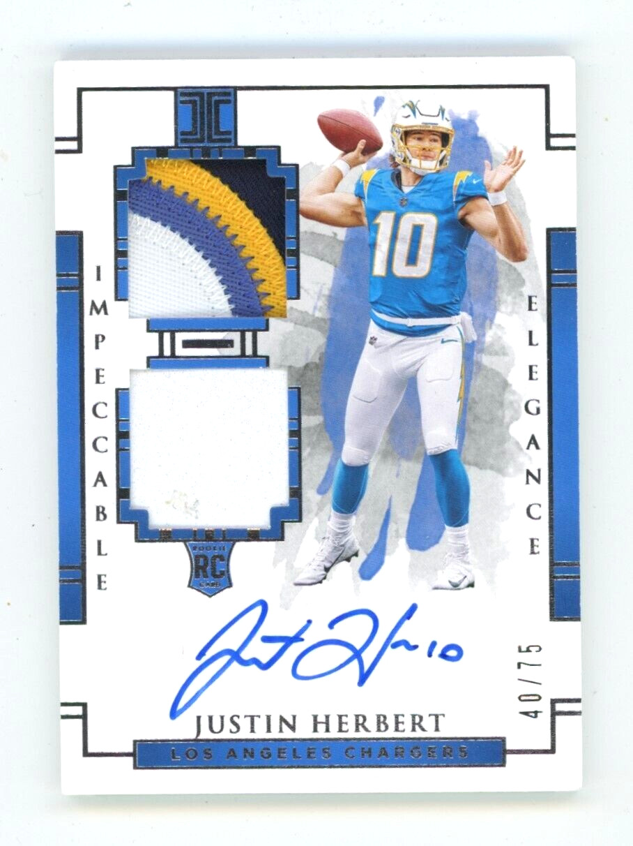 Justin Herbert 2020 Panini Impeccable Elegance 103 RPA Dual Patch Auto RC #40/75