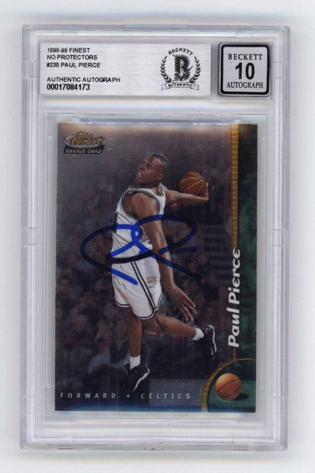 Paul Pierce 1998-99 Topps Finest #235 Rookie RC Signed Beckett BAS BGS 10 Auto
