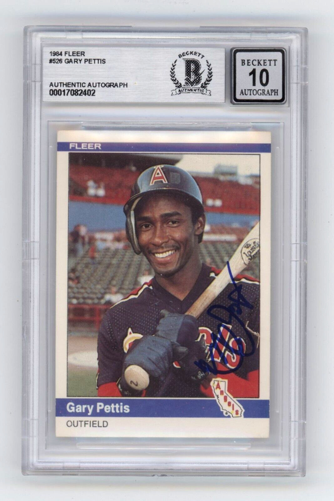 Gary Pettis 1984 Fleer #525 Rookie RC Signed Beckett Witnessed BAS BGS 10 Auto