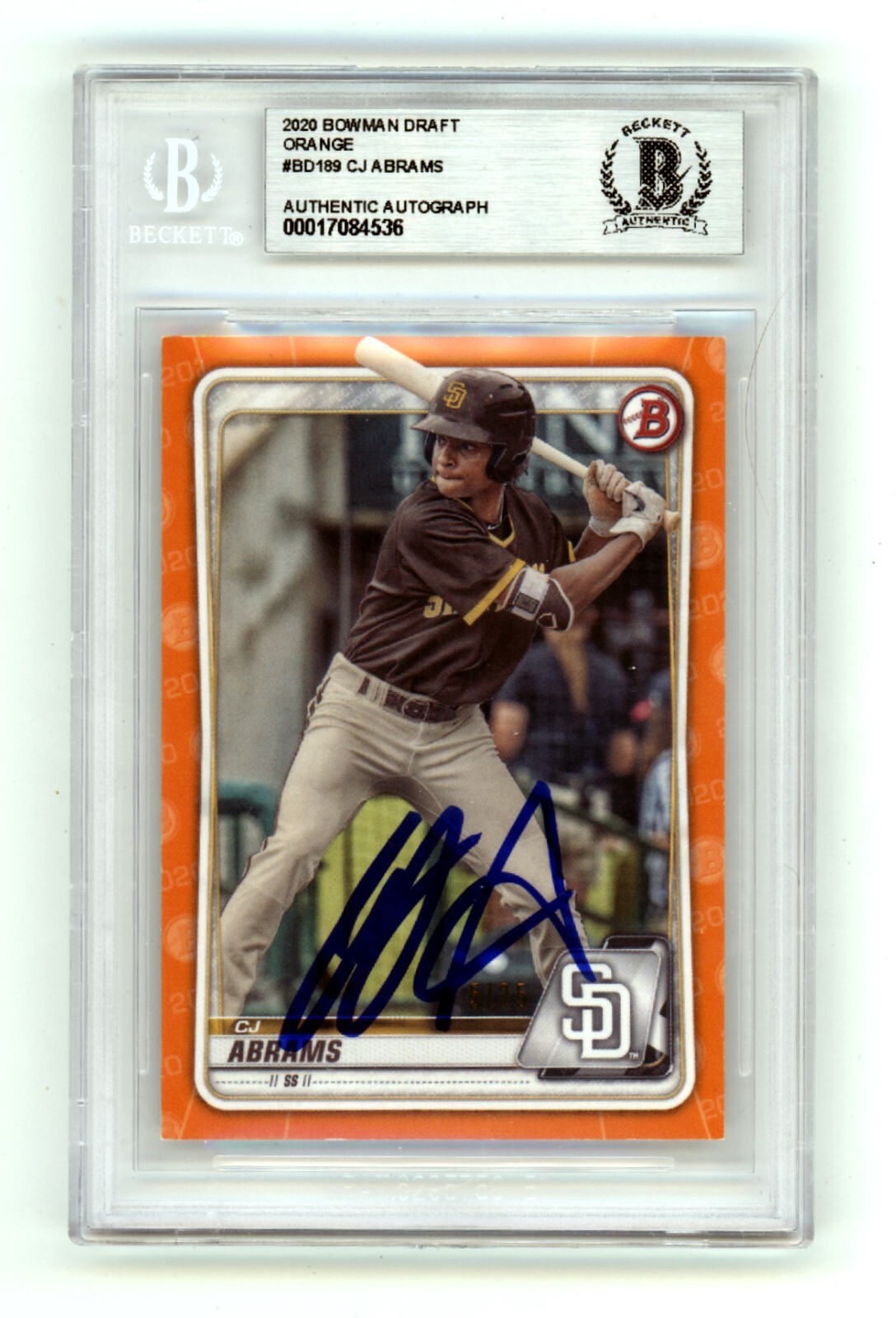 CJ Abrams 2020 Bowman Draft Orange Paper #5/25 #BDC85 1st Signed BAS BGS Auto