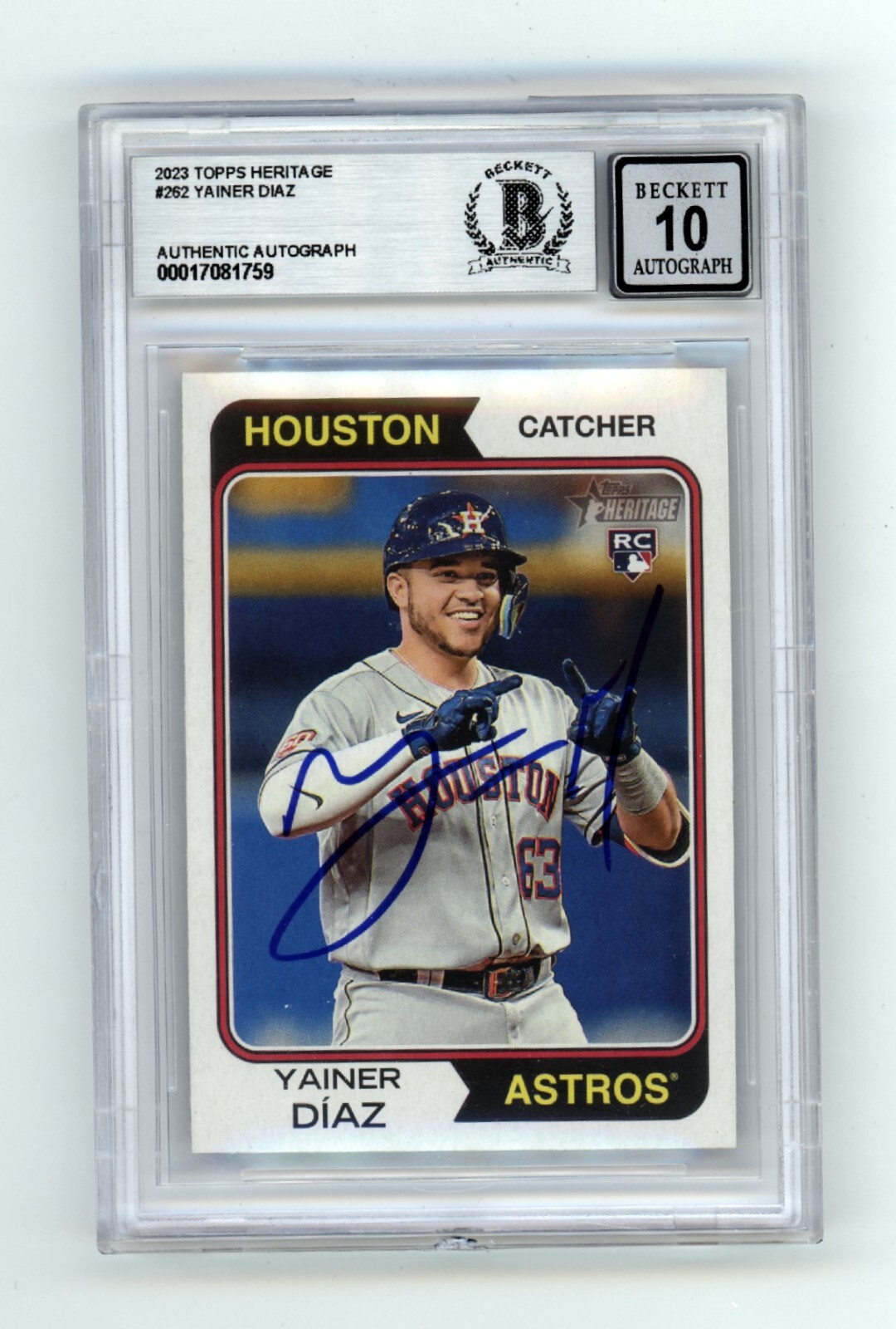 Yainer Diaz 2023 Topps Heritage #262 Rookie RC Signed Beckett BAS BGS 10 Auto