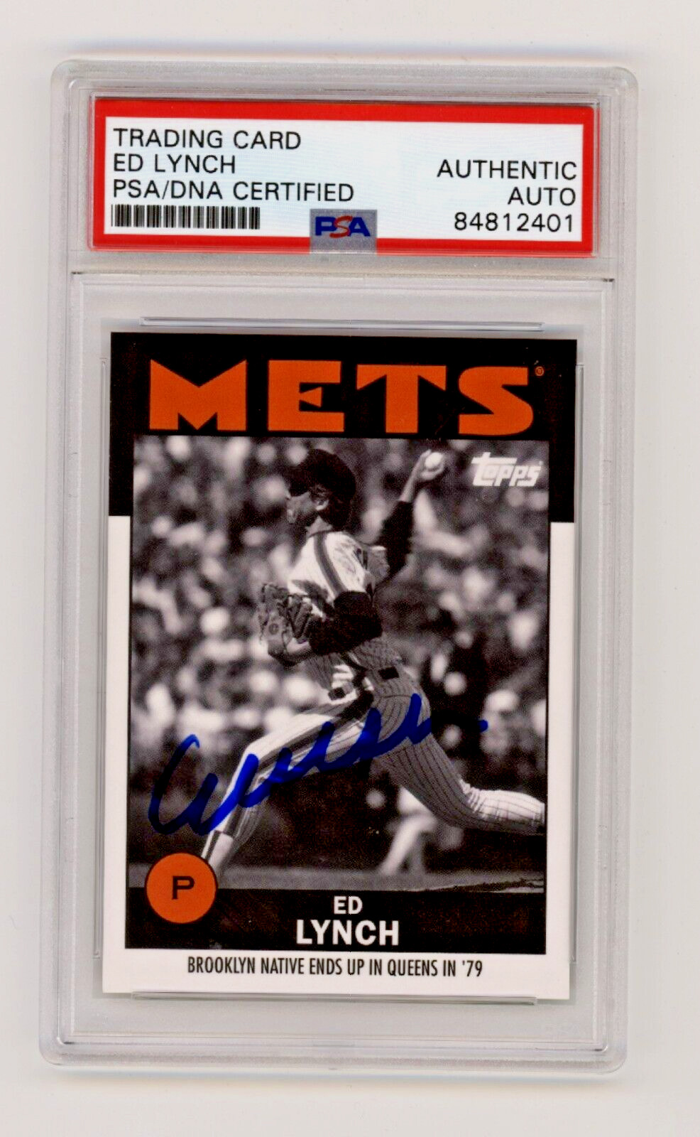 Ed Lynch 2021 Topps Once Upon a Time in Queens B/W #16 Signed PSA Auto Mets