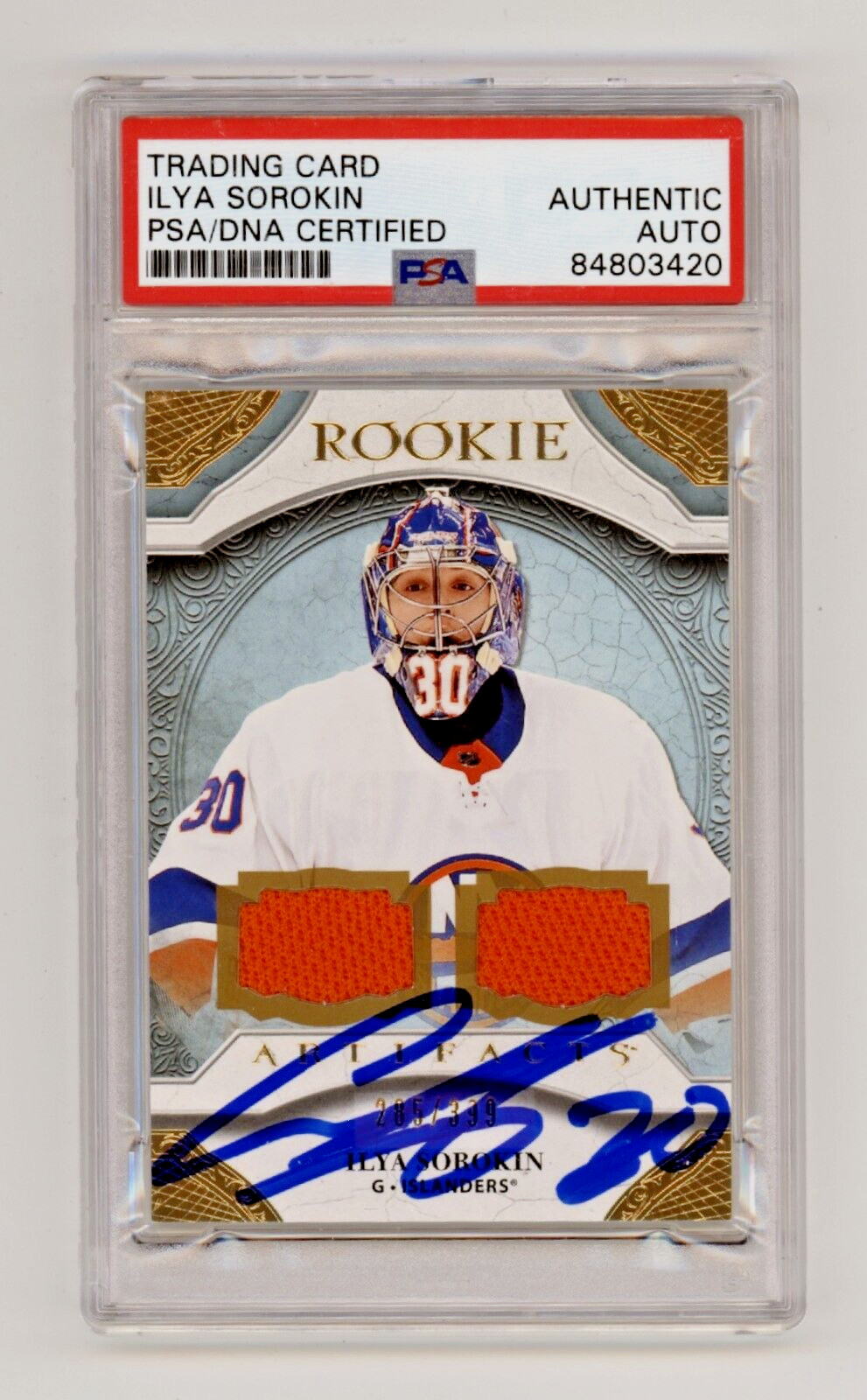 Ilya Sorokin 2020-21 Upper Deck Artifacts Rookie Jersey RC /399 Signed PSA Auto
