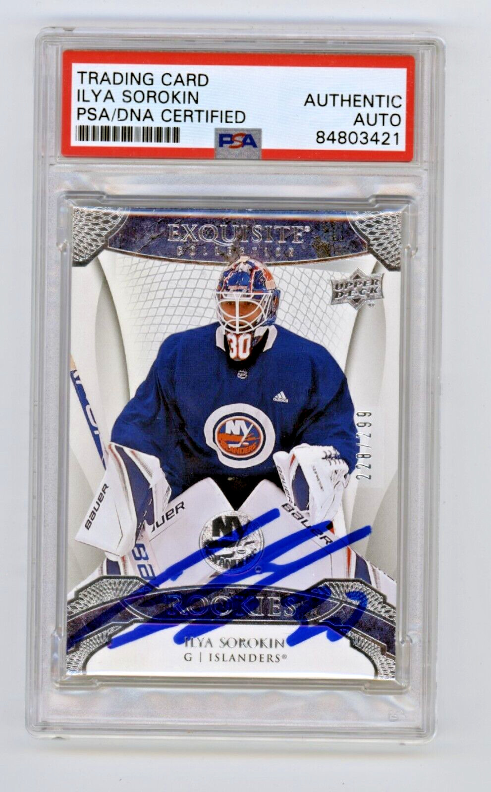 Ilya Sorokin 2020-21 Upper Deck Exquisite Rookies /299 Signed PSA Authentic Auto