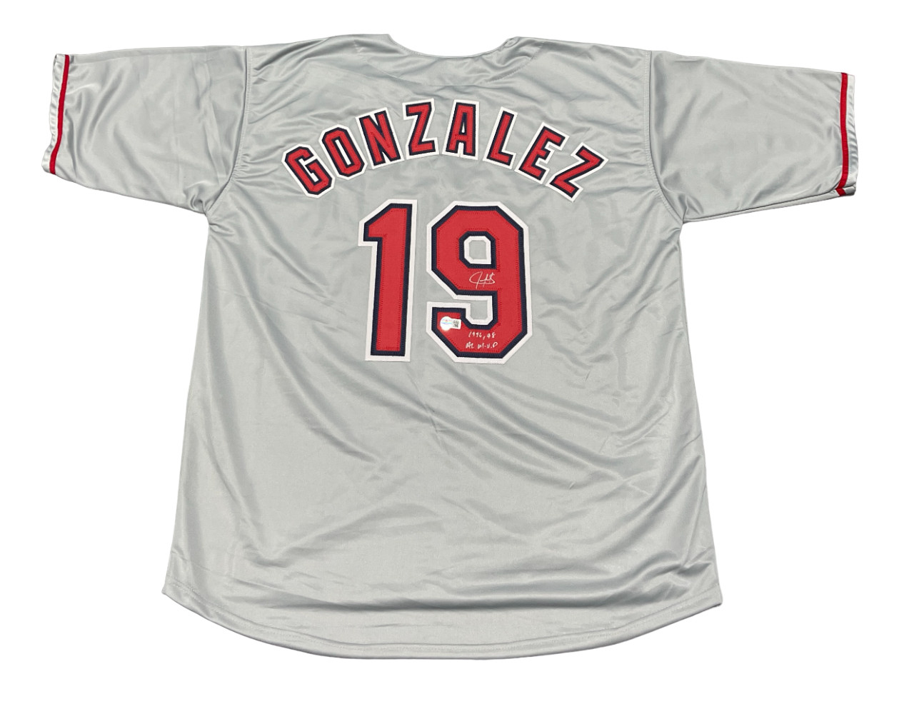 Juan Gonzalez Signed Rangers Custom Jersey w/ 96, 98 AL MVP Beckett Wit BAS COA
