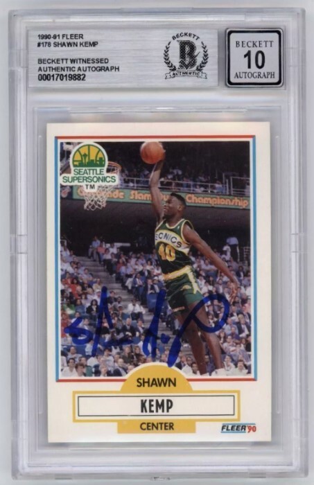 Shawn Kemp 1990-91 Fleer #178 Rookie RC Signed Beckett Witness BAS BGS 10 Auto