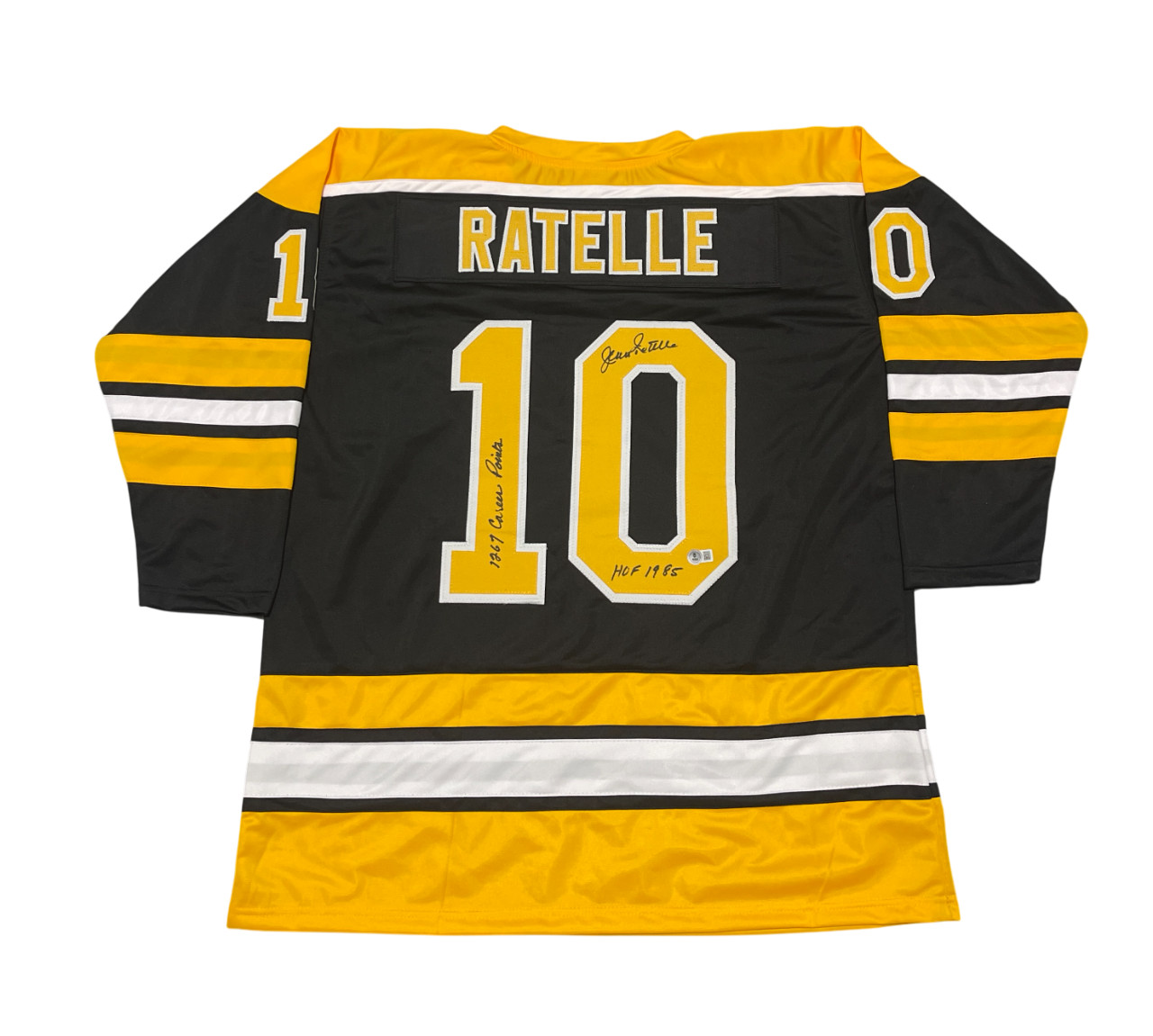 Jean Ratelle Signed Boston Bruins Custom Jersey w 2 Insc Beckett Witness BAS COA