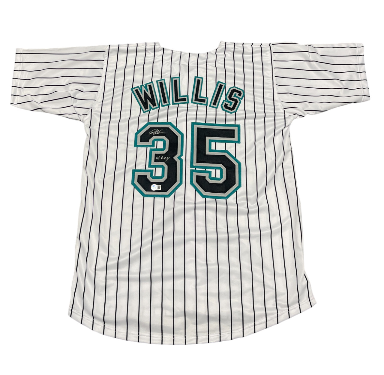Dontrelle Willis Signed Marlins Custom Jersey w/ 03 NL ROY Beckett Wit BAS COA