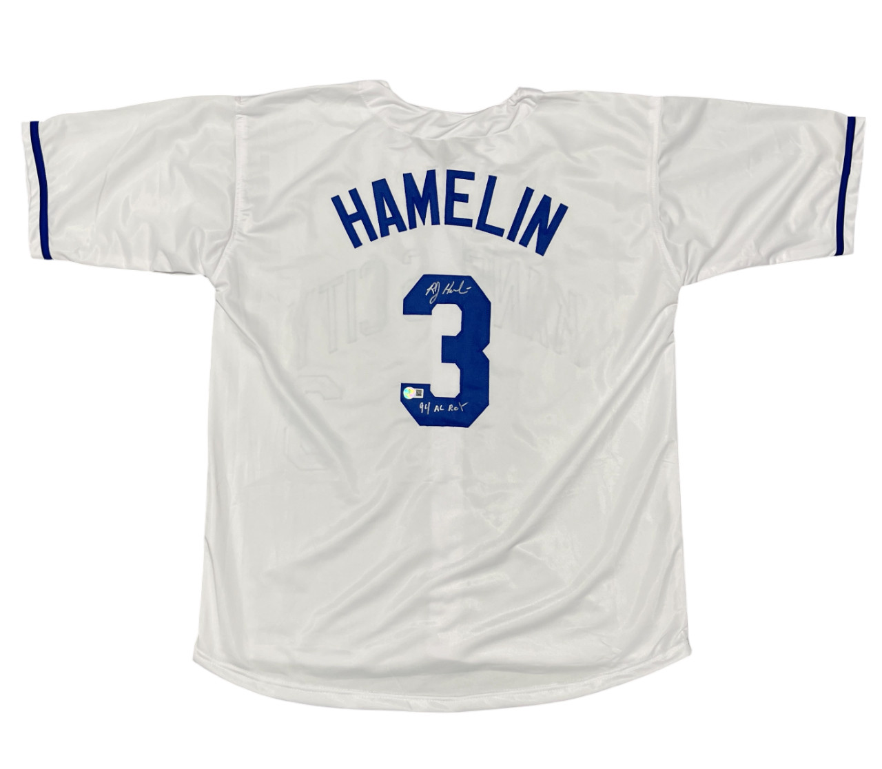 Bob Hamelin Signed KC Royals Custom Jersey w/ 94 AL ROY Beckett Witness BAS COA