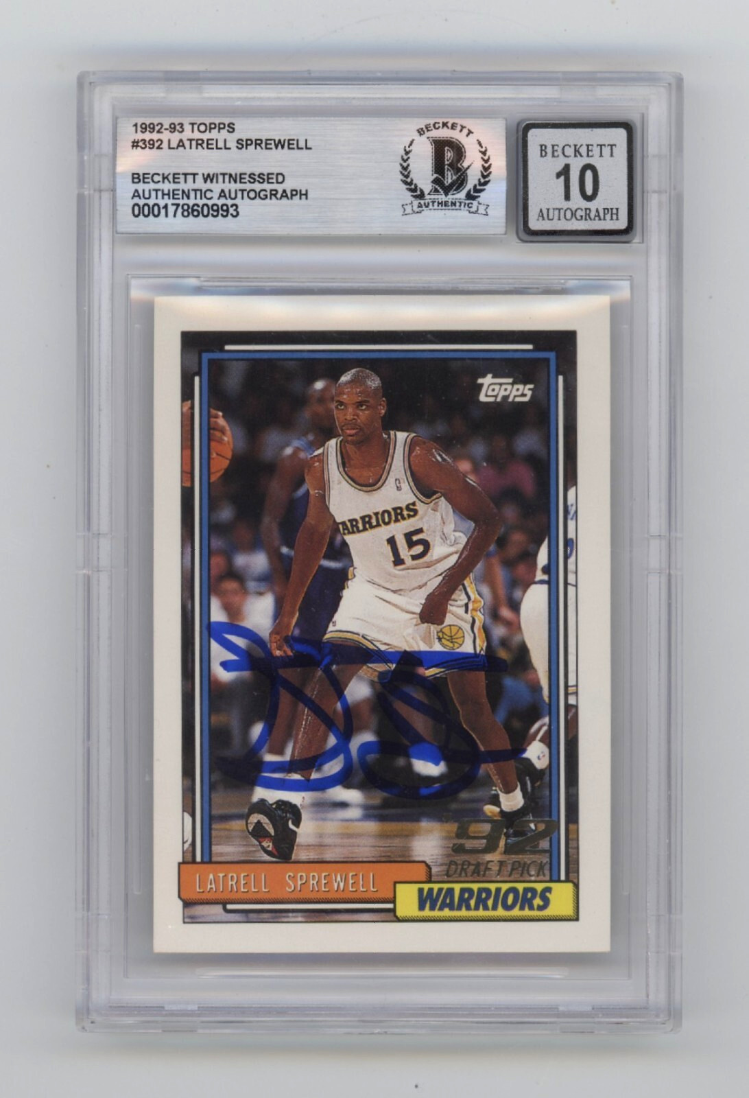 Latrell Sprewell 1992-93 Topps #392 RC Signed Beckett BGS 10 Auto Warriors