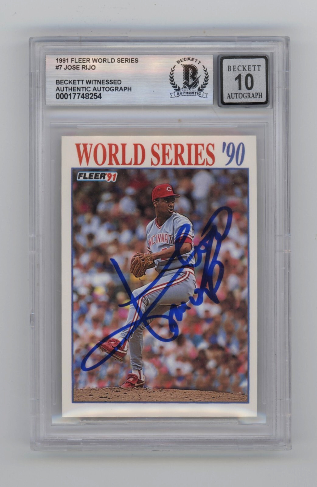Jose Rijo 1991 Fleer World Series #7 Signed w/ MVP Beckett BGS 10 Auto Reds