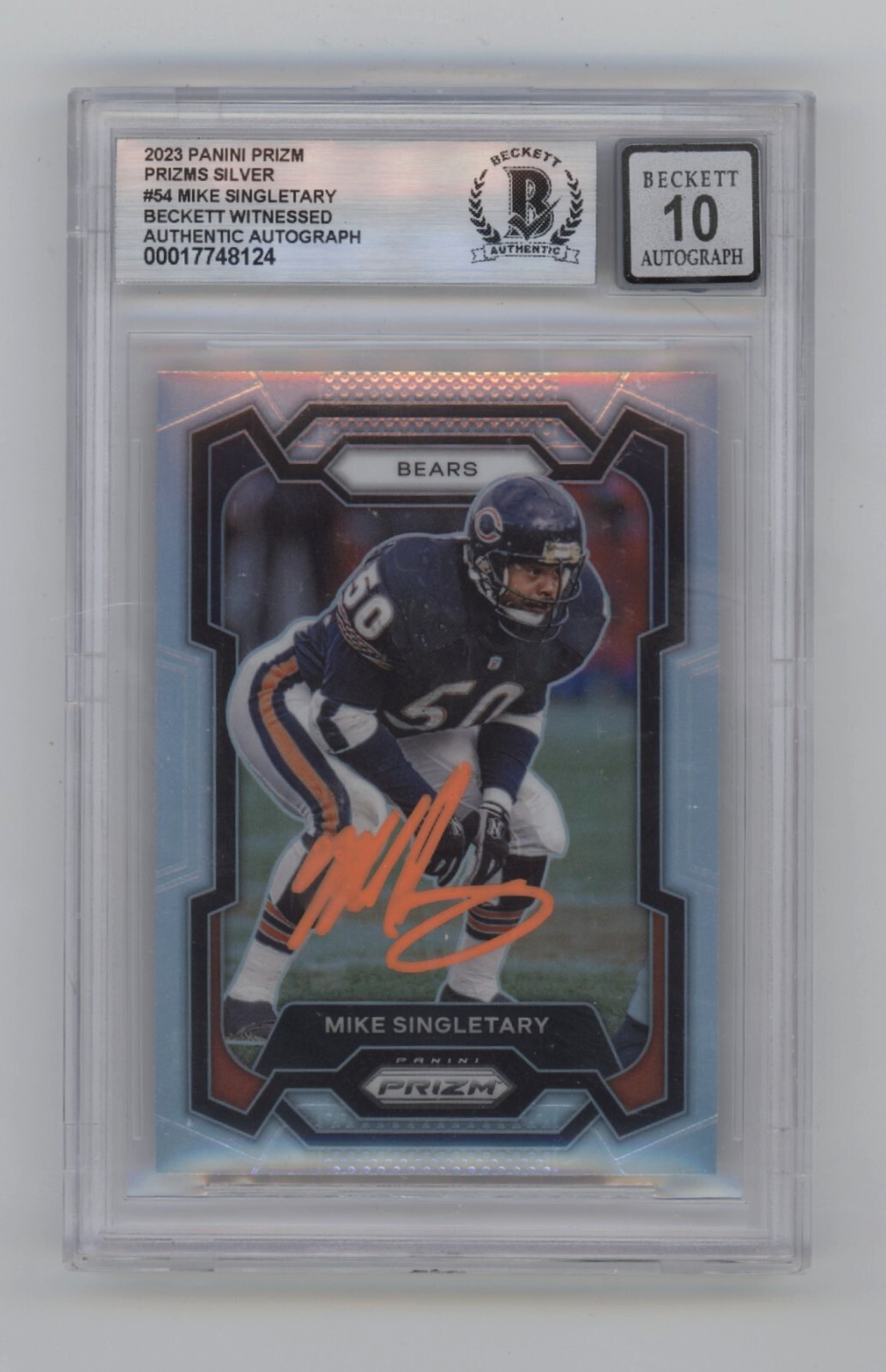 Mike Singletary 2023 Panini Prizm Silver Refractor 54 Signed Beckett BGS 10 Auto