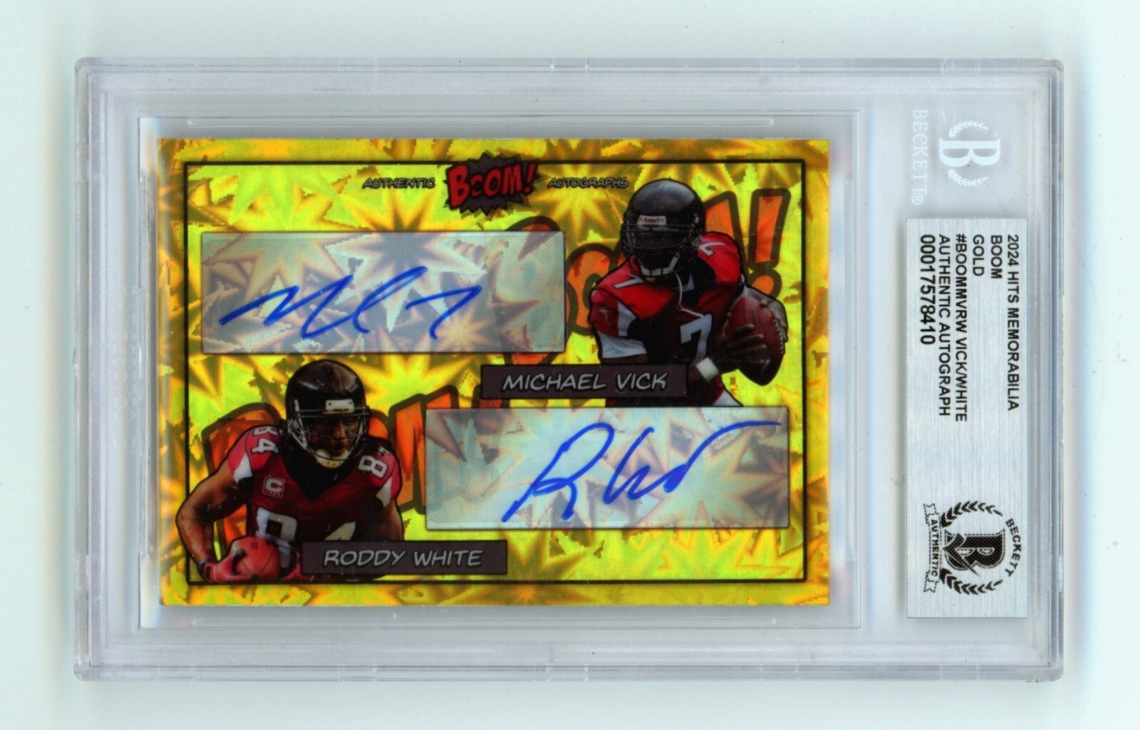 Mike Vick & Roddy White 2024 Hits Memorabilia BOOM Gold /10 Signed BGS BAS Auto