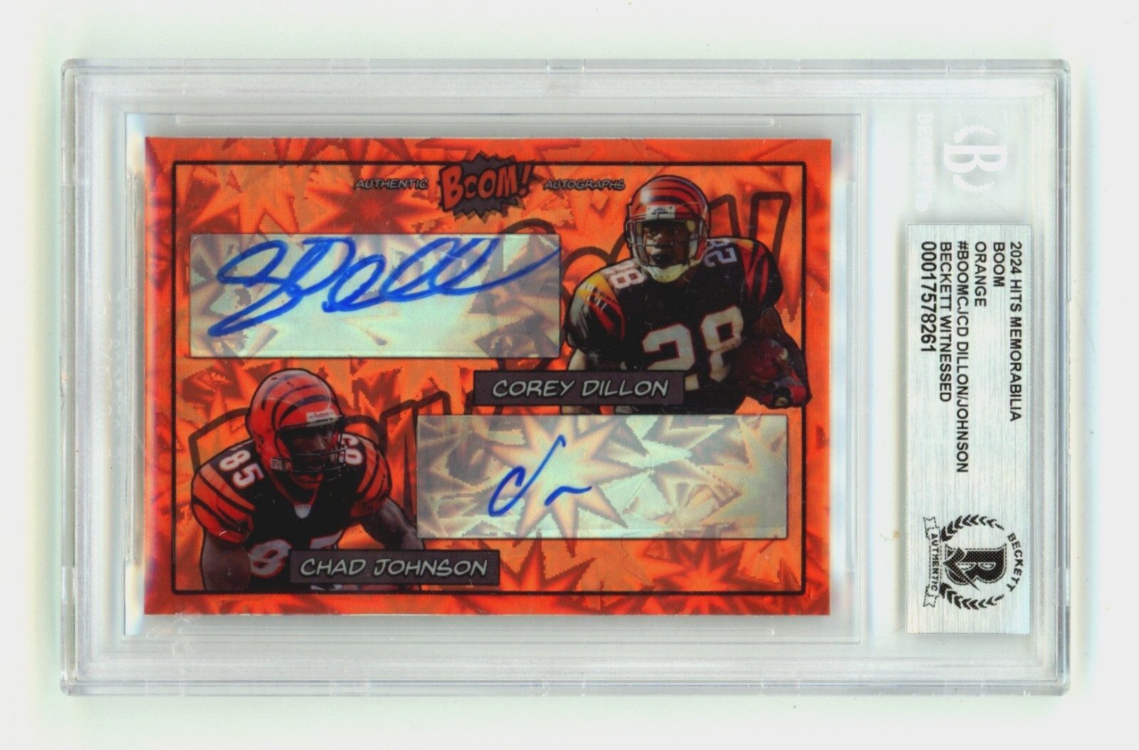 Corey Dillon & Chad Johnson 2024 Hits Memorabilia BOOM Orange /5 Signed BGS Auto