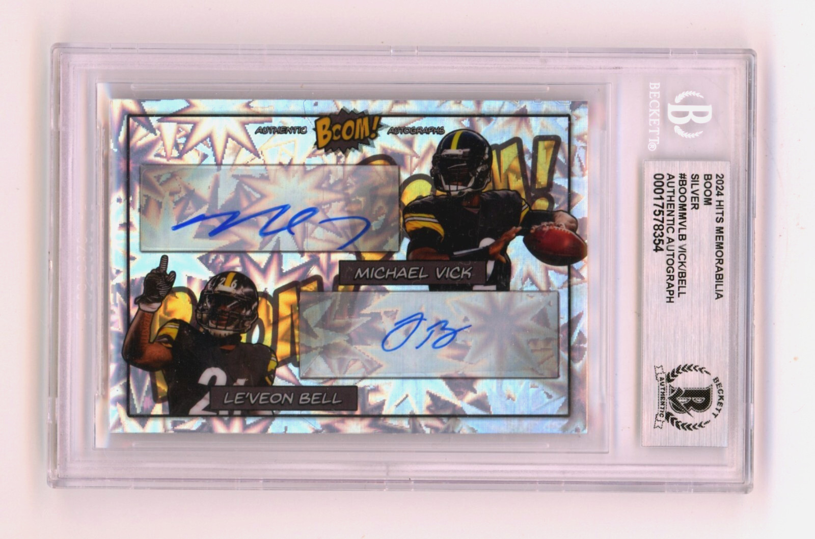 Michael Vick  Le'Veon Bell 2024 Hits Memorabilia BOOM Silver /10 Signed BGS Auto