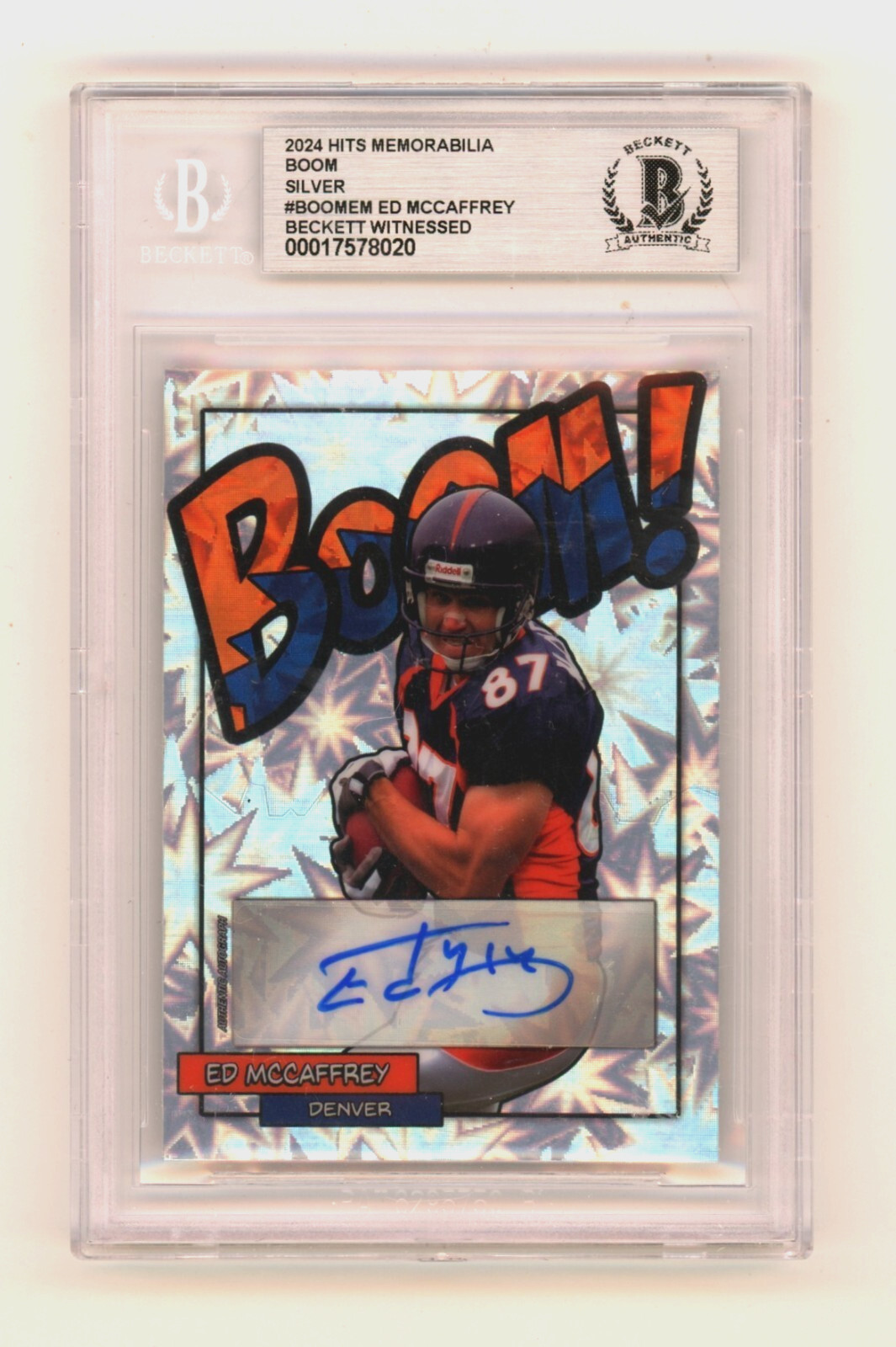Ed McCaffrey 2024 Hits Memorabilia BOOM Silver Signed BGS BAS Auto Denver