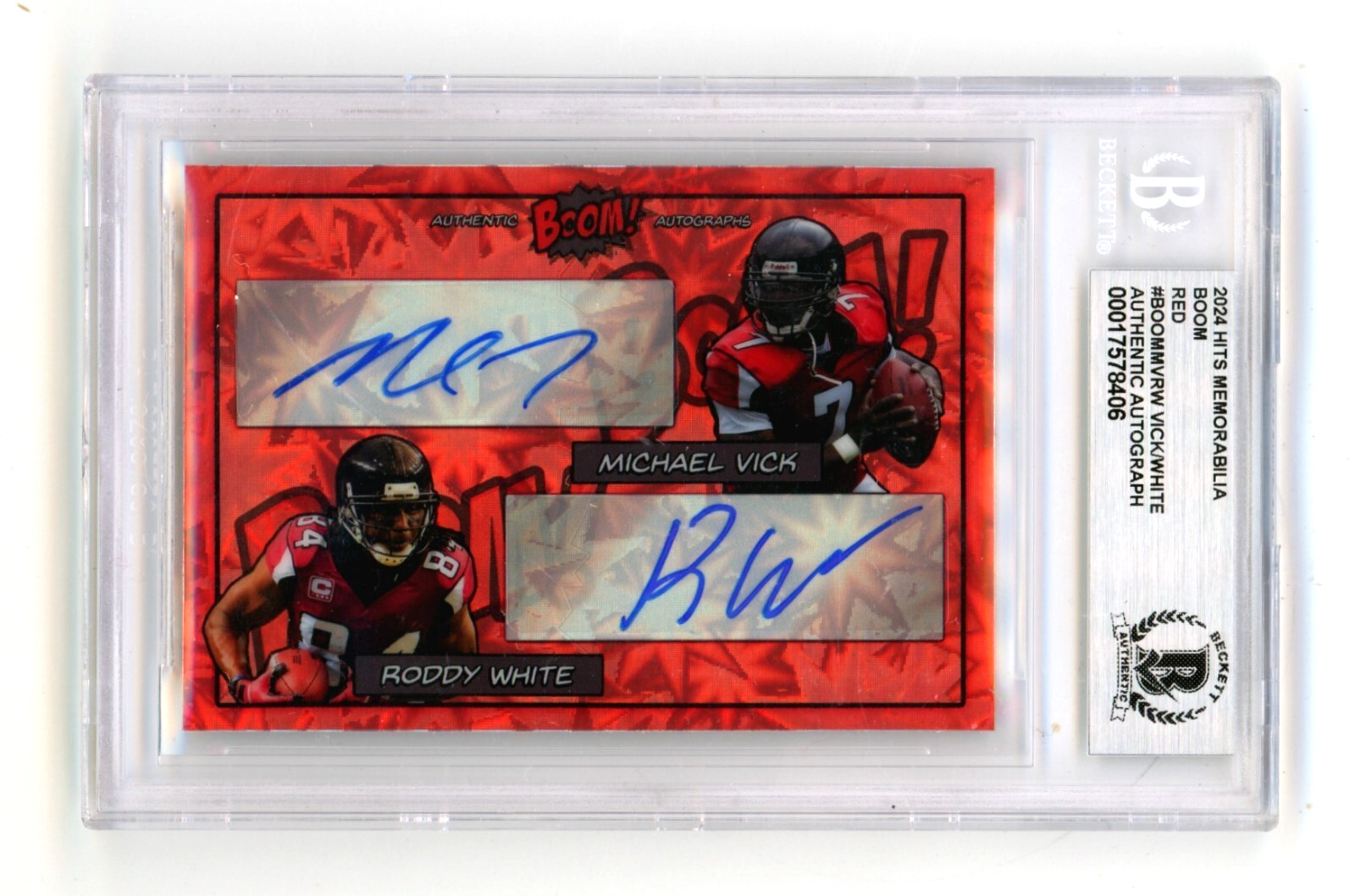Mike Vick & Roddy White 2024 Hits Memorabilia BOOM Red /5 Signed BGS BAS Auto
