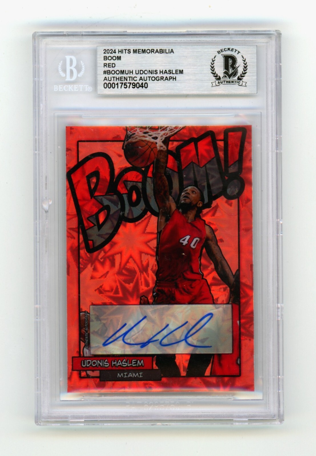 Udonis Haslem 2024 Hits Memorabilia BOOM Red /5 Signed BGS BAS Auto Miami Heat