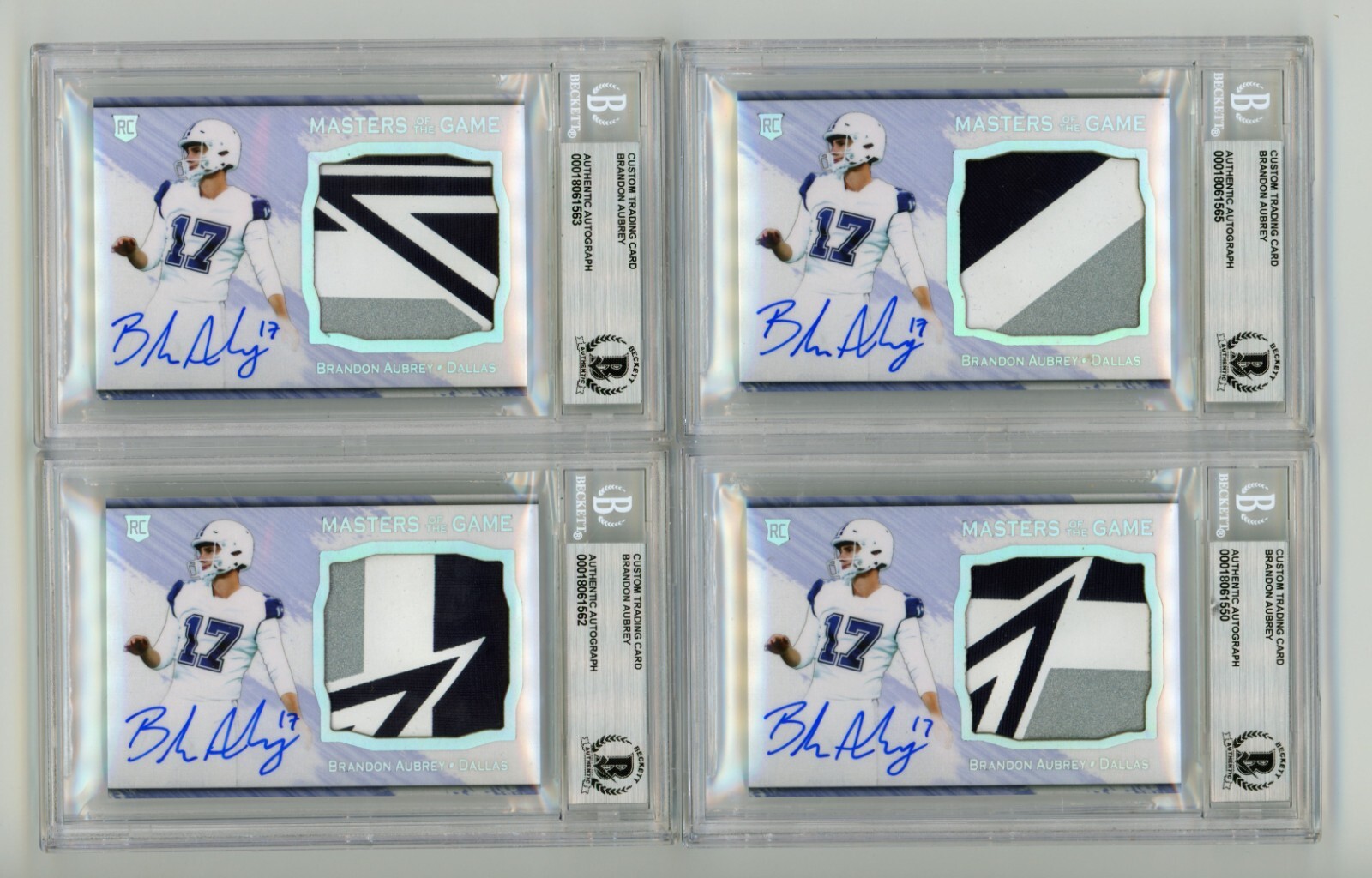 Brandon Aubrey 2023 Hits Memorabilia Silver H RPA Patch Auto RC #/17 BGS BAS