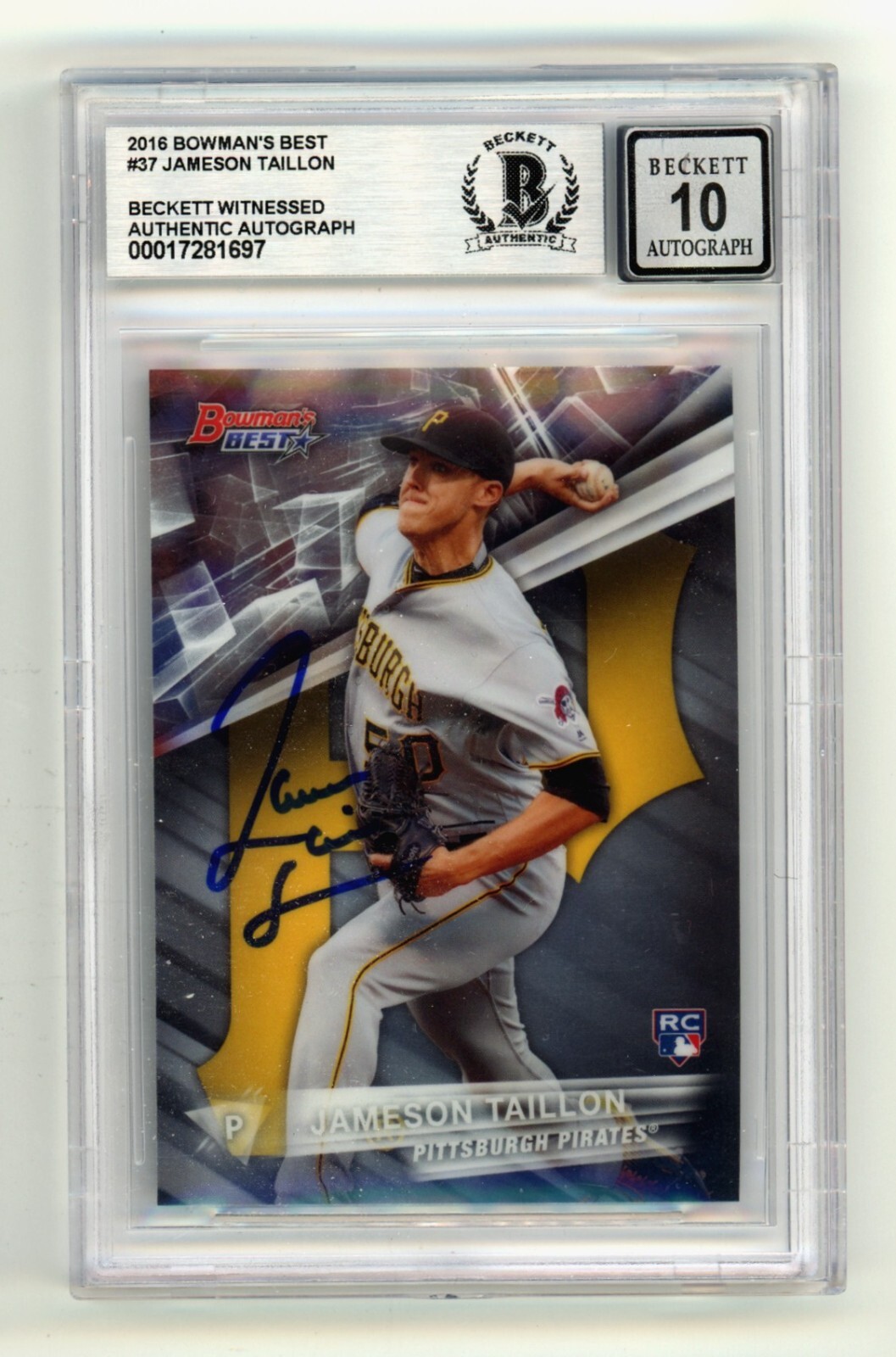 Jameson Taillon 2016 Bowman's Best #37 Signed Rookie RC Beckett BGS 10 Auto Cubs