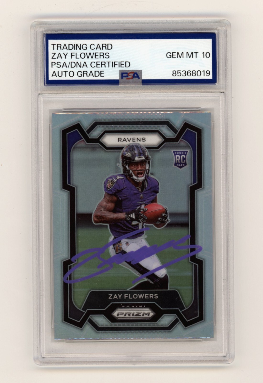 Zay Flowers 2023 Panini Prizm Silver 307 Rookie RC Signed 10 Auto PSA DNA Ravens