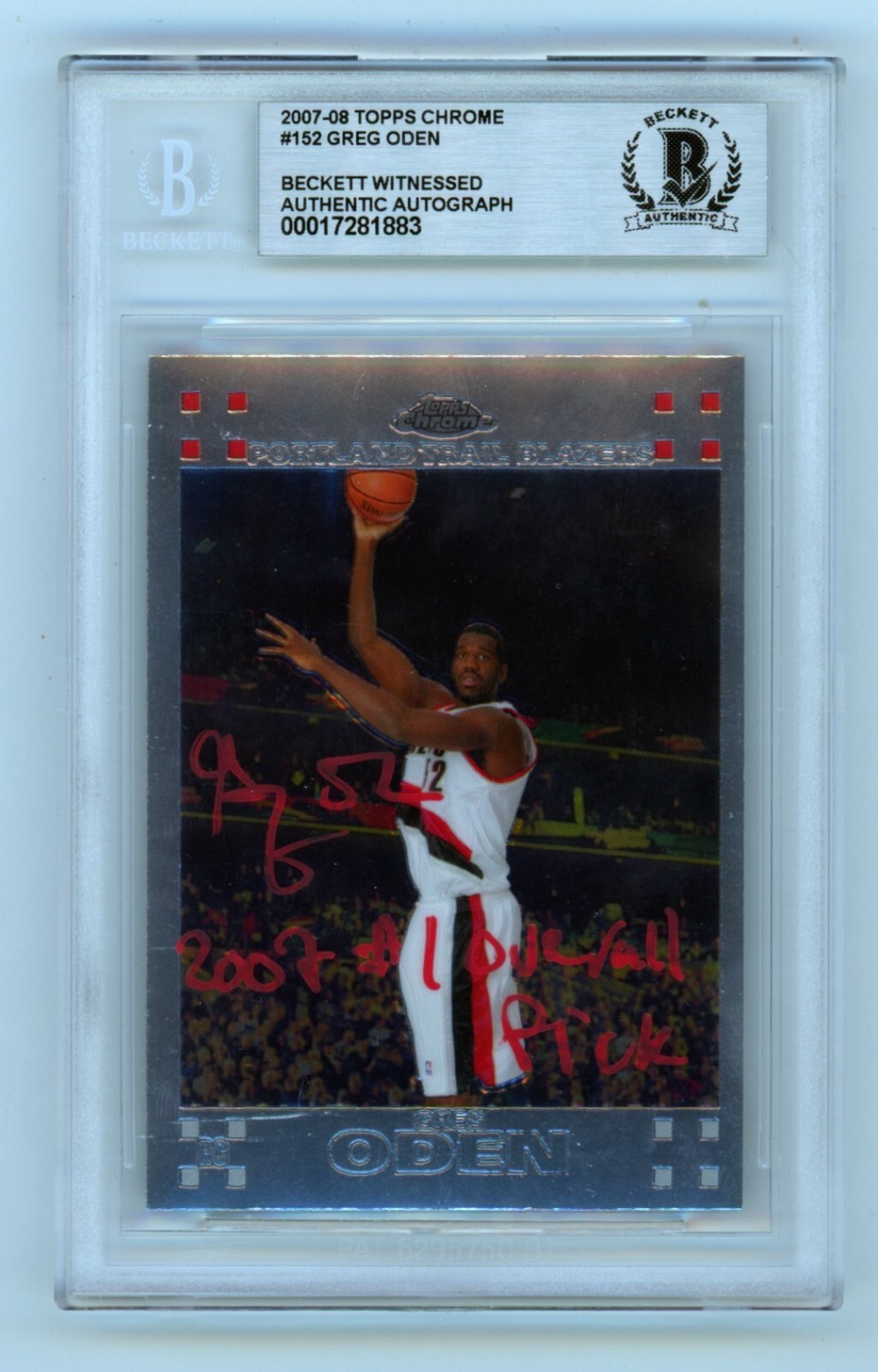 Greg Oden 2007-08 Topps Chrome #152 Rookie RC Signed w/ Ins Beckett BGS BAS Auto