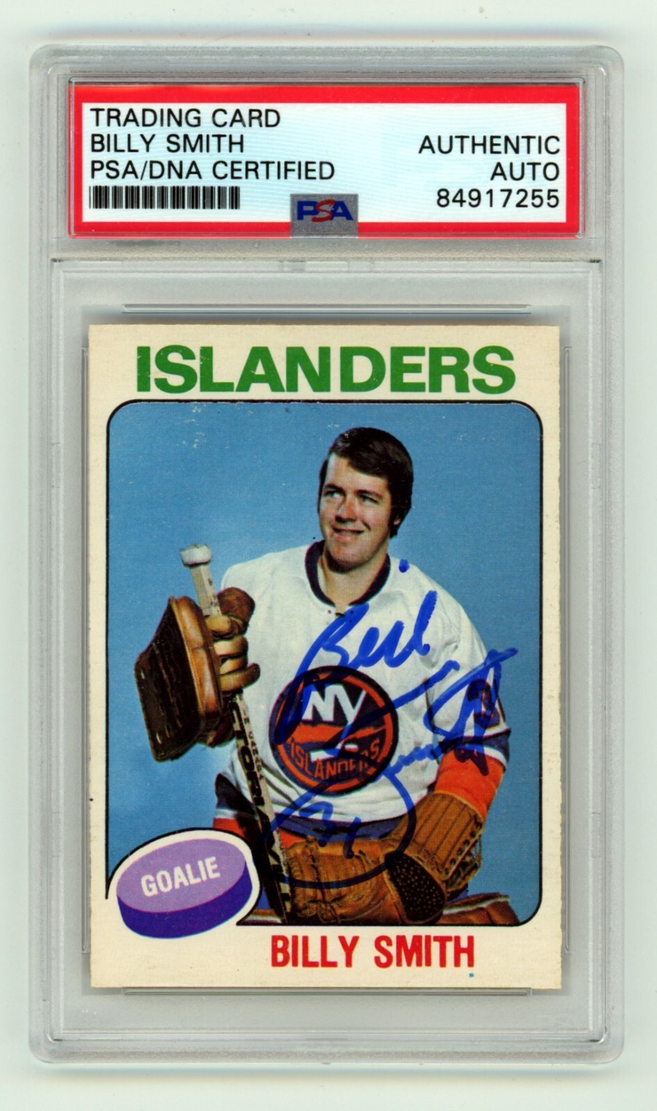 Billy Smith 1975-76 O-Pee-Chee OPC #372 Signed PSA Authentic Blue Auto Islanders