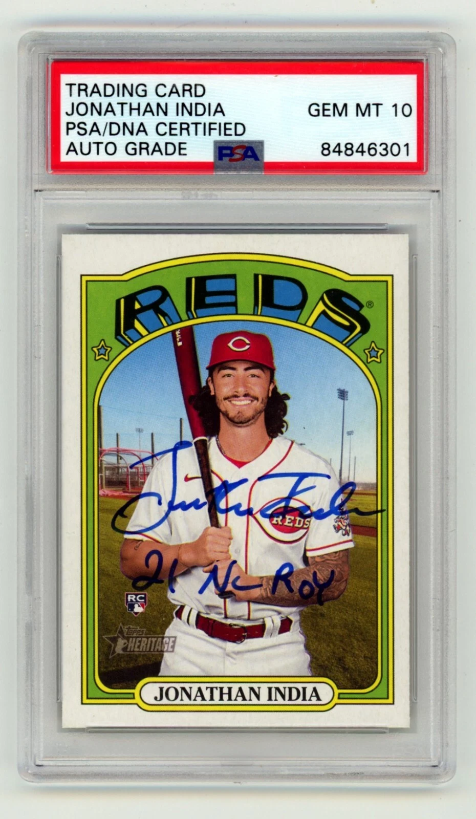 Jonathan India 2021 Topps Heritage 541 Rookie RC Signed w/ 21 NL ROY PSA 10 Auto