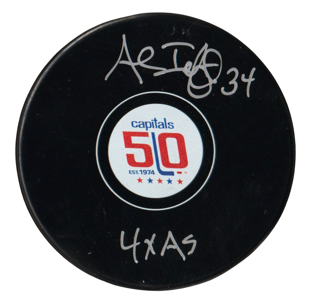 Al Iafrate Signed Capitals 50th Anniversary Puck w 4x AS Beckett Witness BAS COA